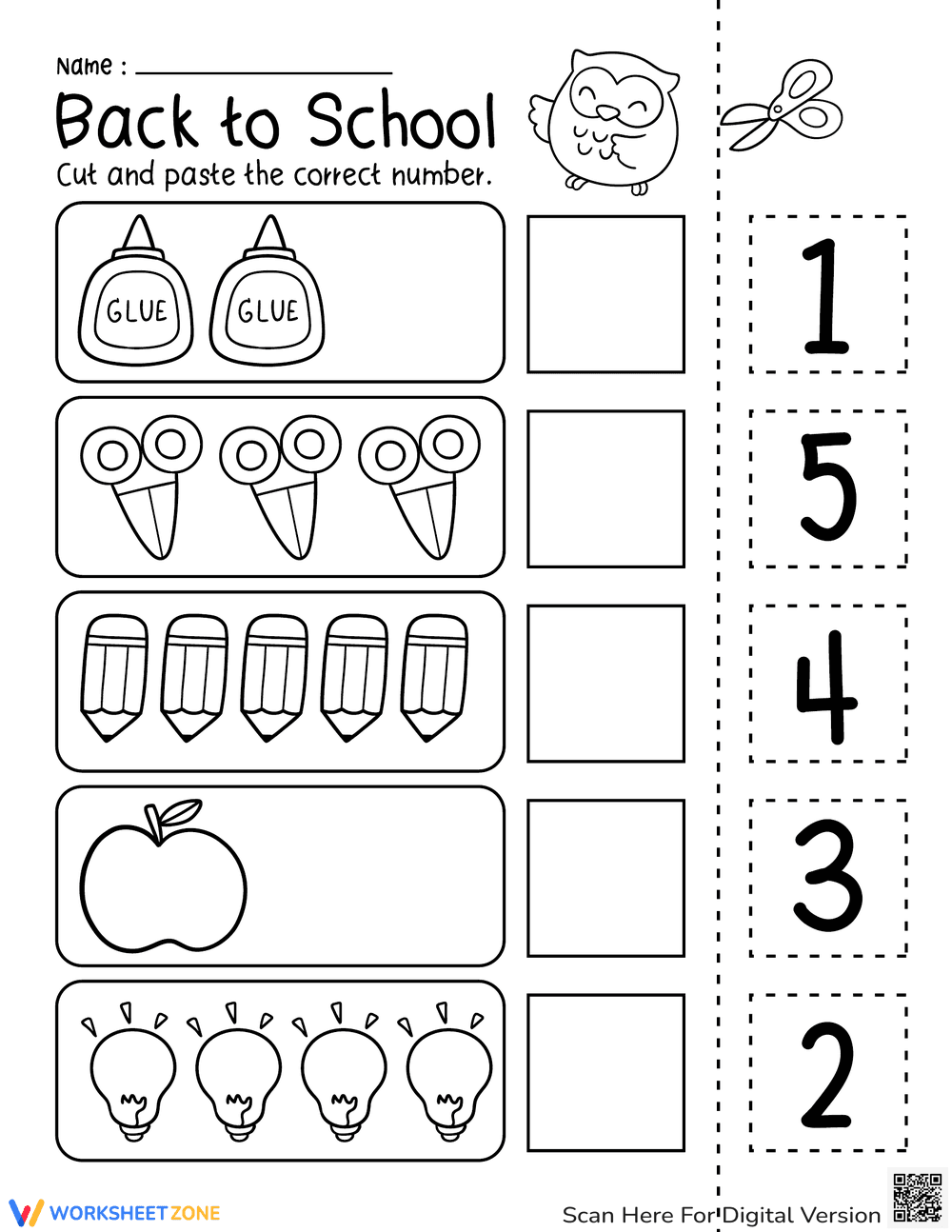 Count Back to School: Number 1-10 Matching - Page 1