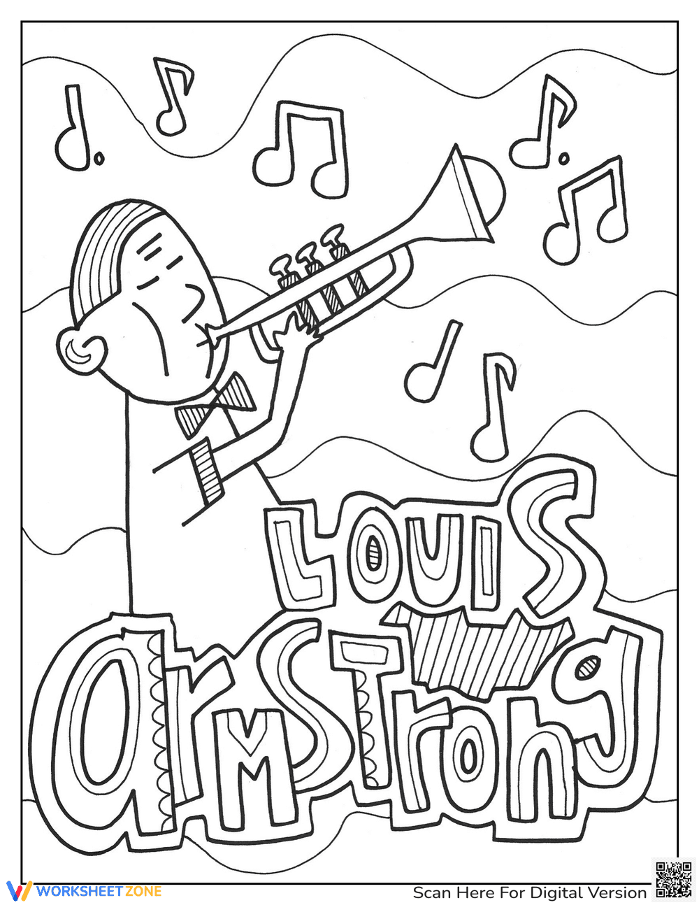 Louis Armstrong Coloring Page for Music - Page 1