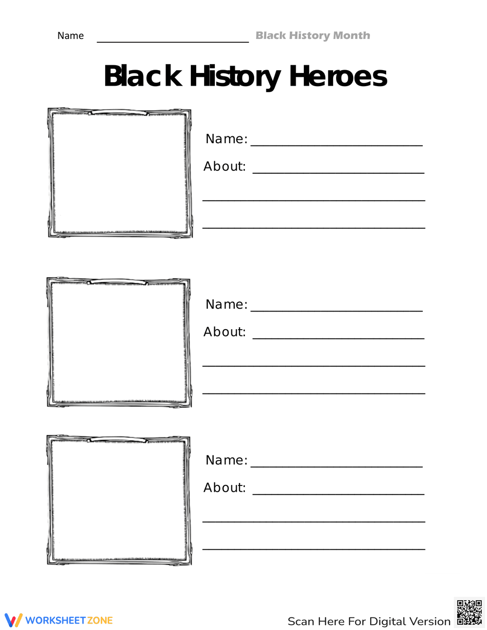 Black History Heroes Writing Worksheet - Page 1