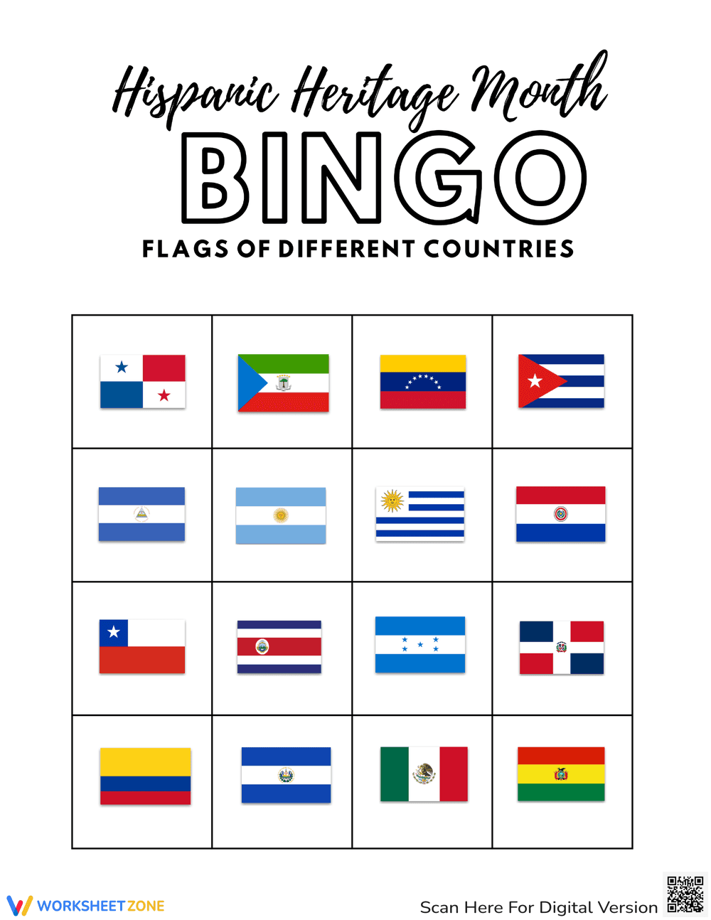 Heritage Month: Hispanic Heritage Flag Bingo Activity - Page 1