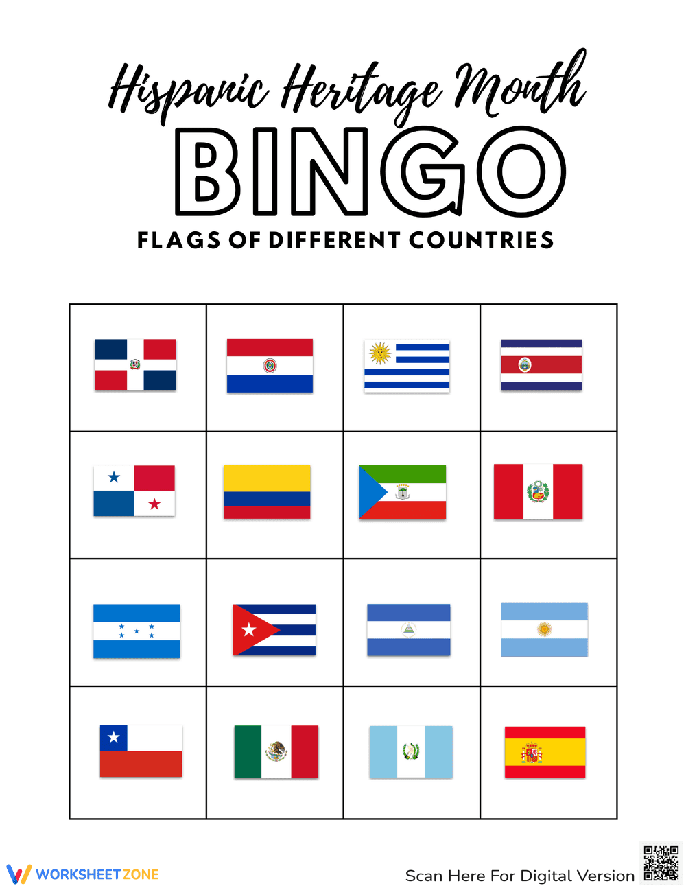 Interactive Hispanic Heritage Month Flag Bingo - Page 1