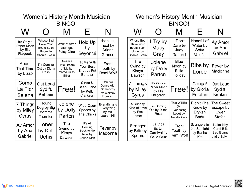 Women's History Month Musician Bingo Fun - Page 1