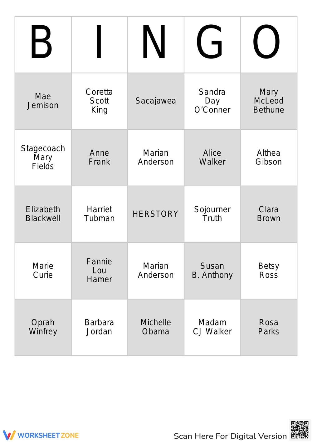 Learn with Women's History Month Bingo Cards - Page 1