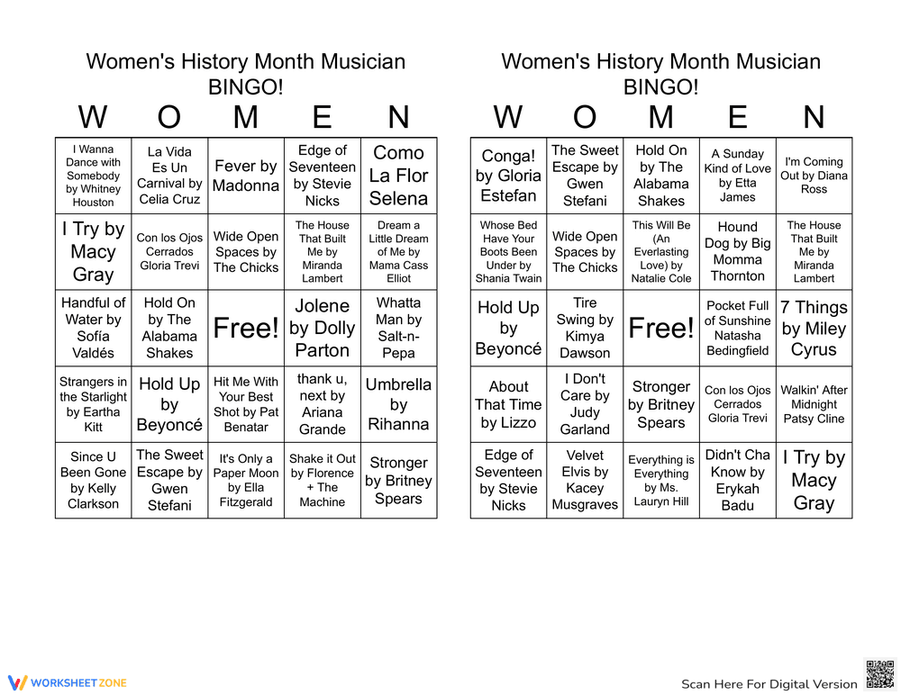 Women's History Month Musician Bingo Fun! - Page 1