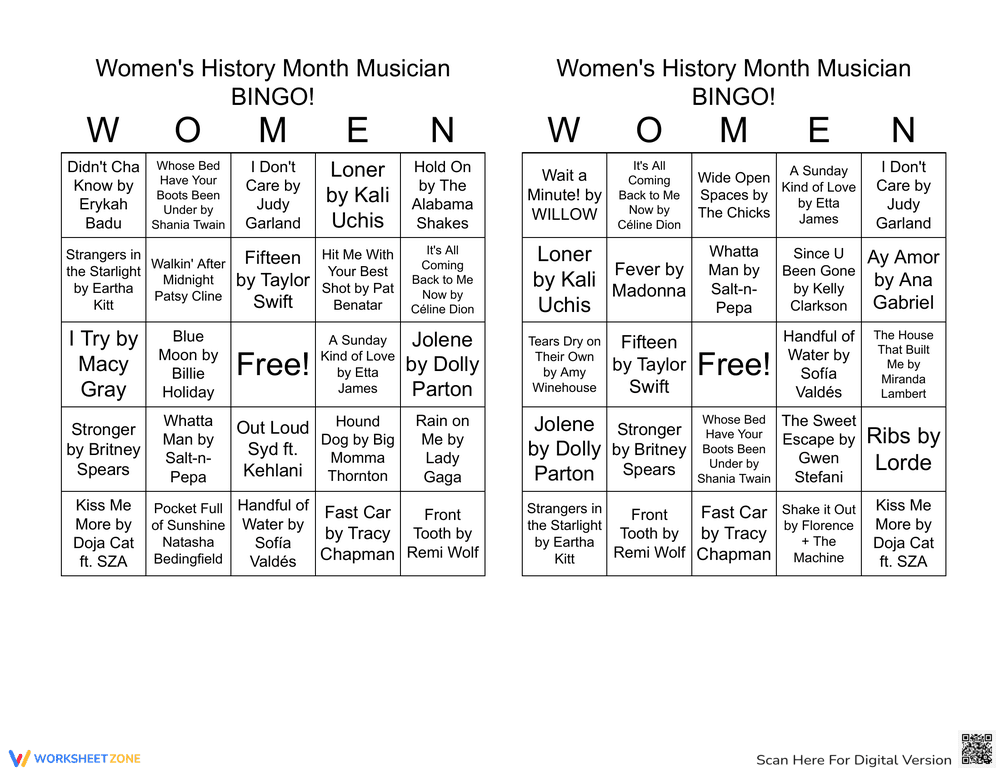 Women's History Month Musician BINGO | Grade 1-3 Essential - Page 1