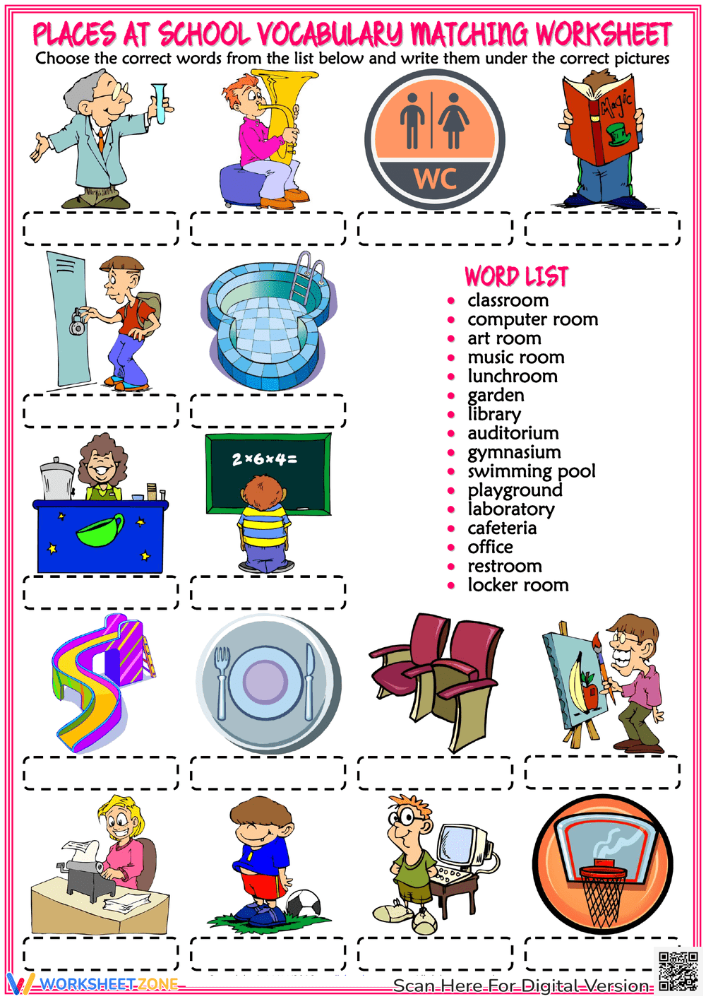 School Places Vocabulary Matching Worksheet - Page 1