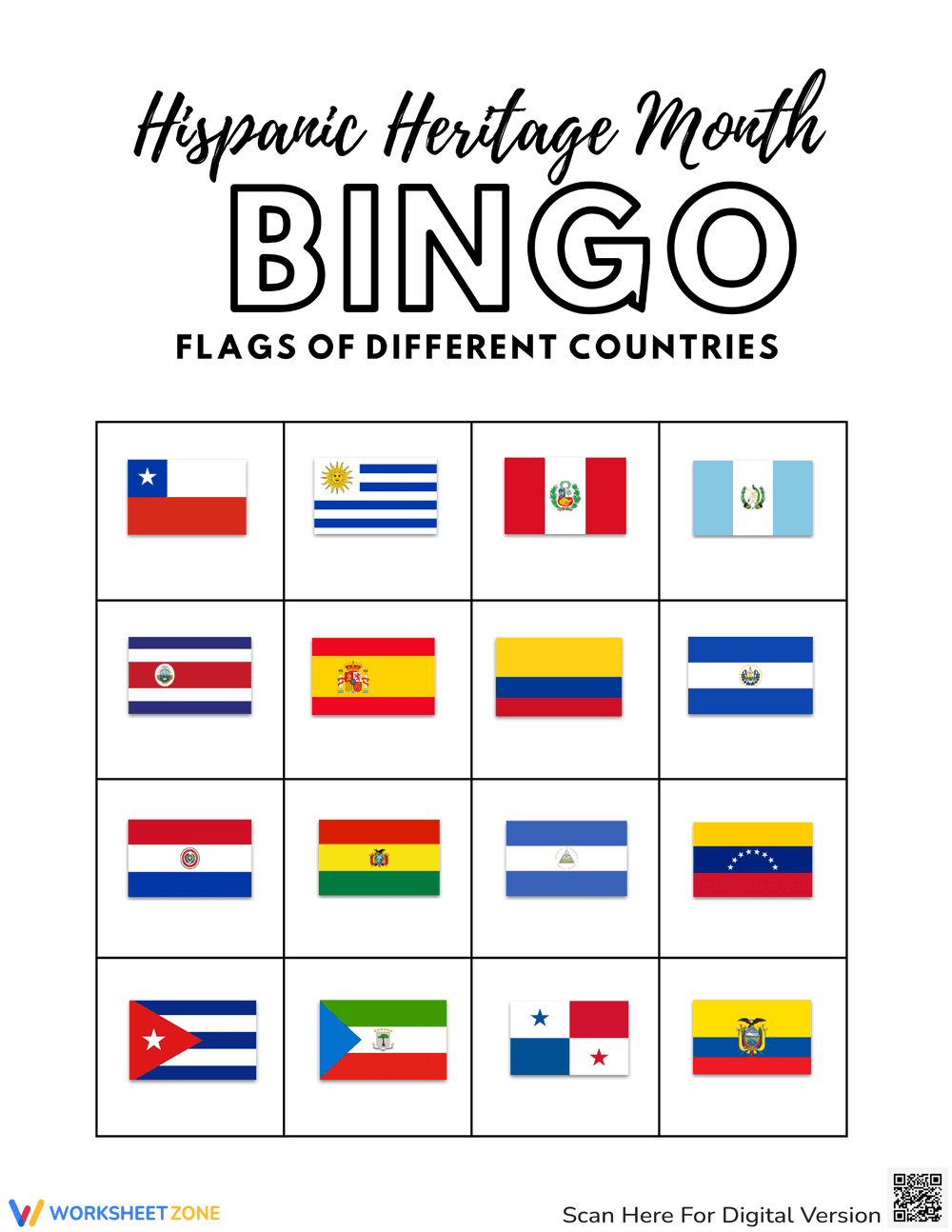 Hispanic Heritage Month: Fun Flag Bingo Learning - Page 1