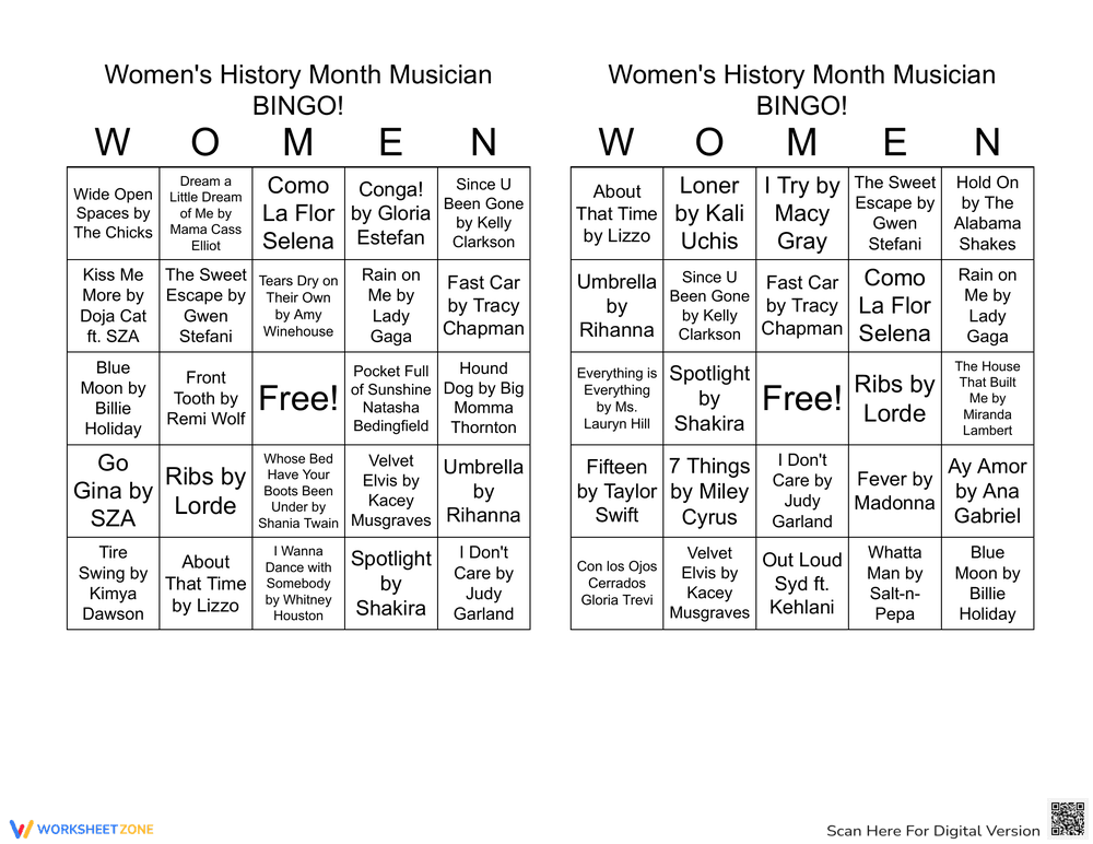 Engaging Women's History Month Musician Bingo Activity - Page 1