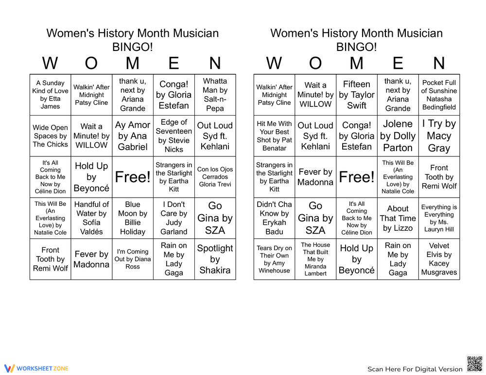 Women's History Month: A Fun Musician Bingo Game - Page 1