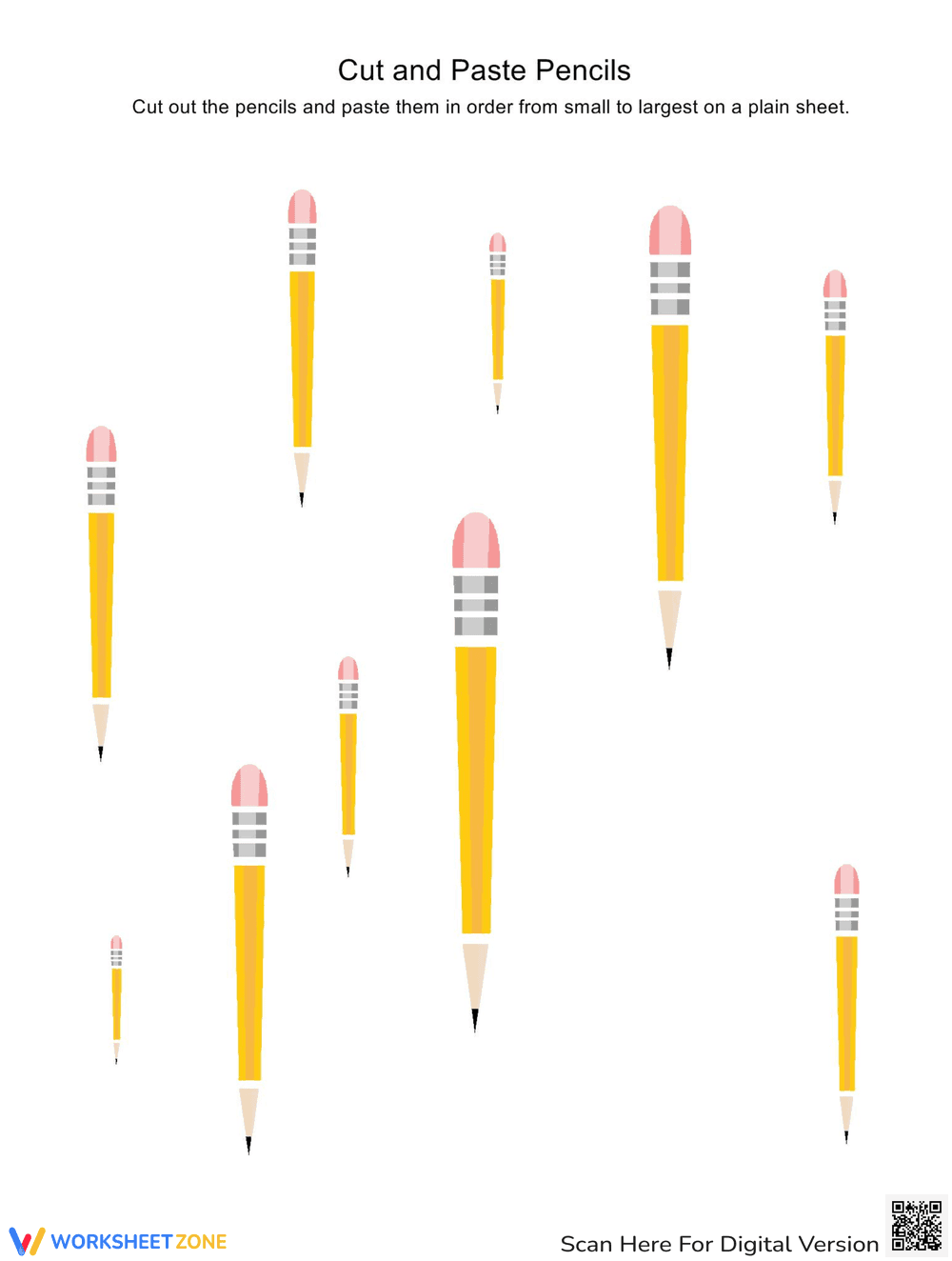 Cut and Paste: School Pencils Activity - Page 1