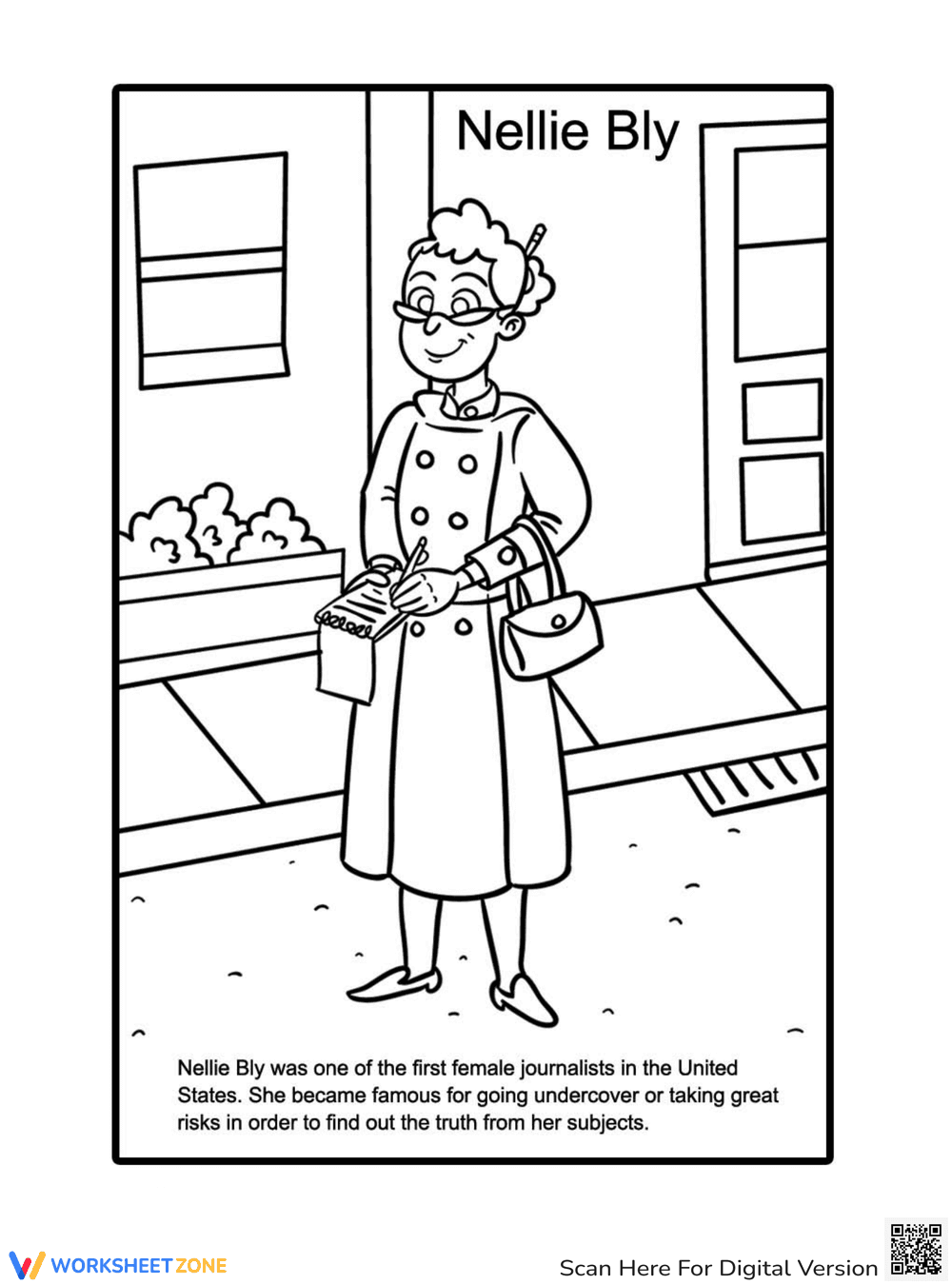 Nellie Bly Coloring Page | Essential Grade 1-2 History - Page 1