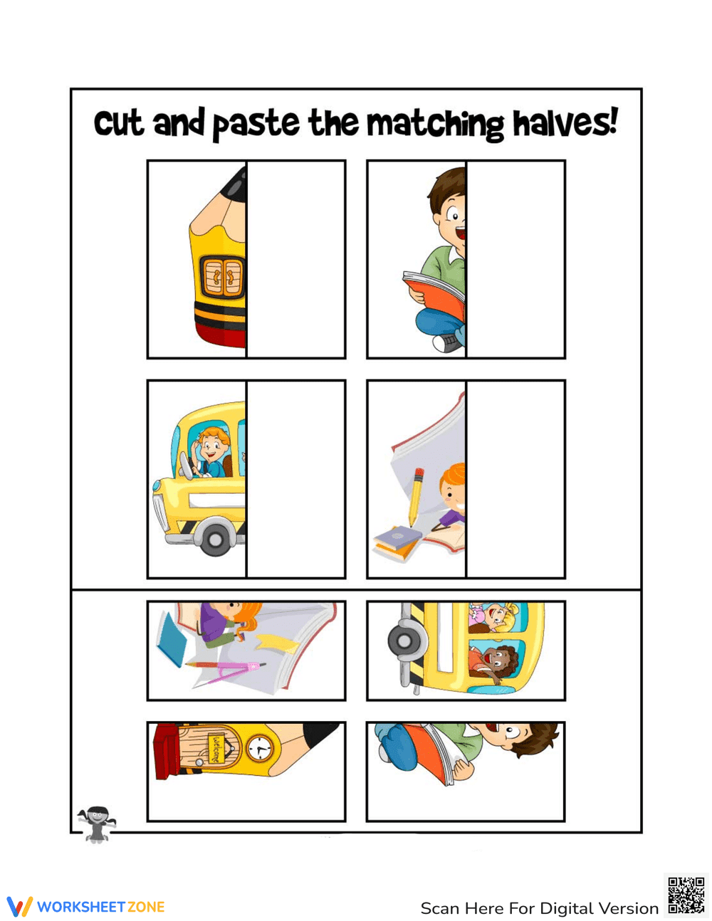 Printable Back to School Matching Half Puzzle Activity - Page 1