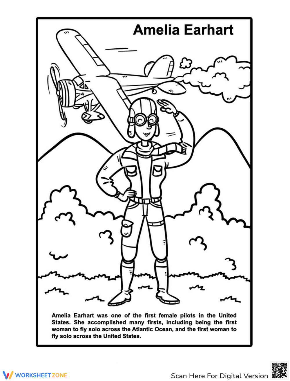 Amelia Earhart Coloring Page - Page 1