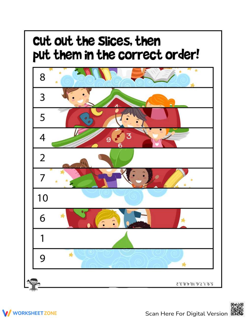 Back to School Ordering Numbers Printable Puzzle - Page 1