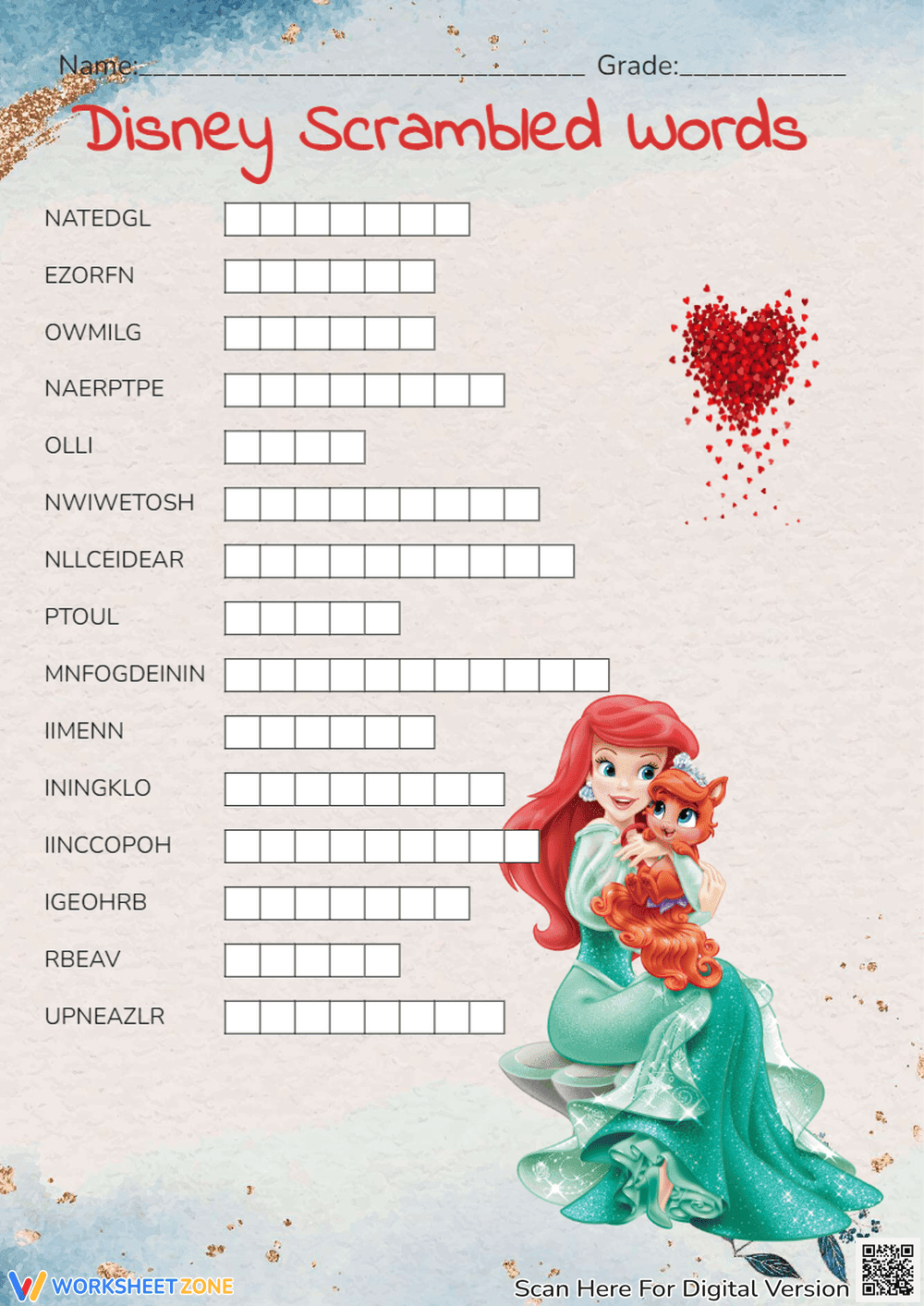 Disney Scrambled words - Page 1