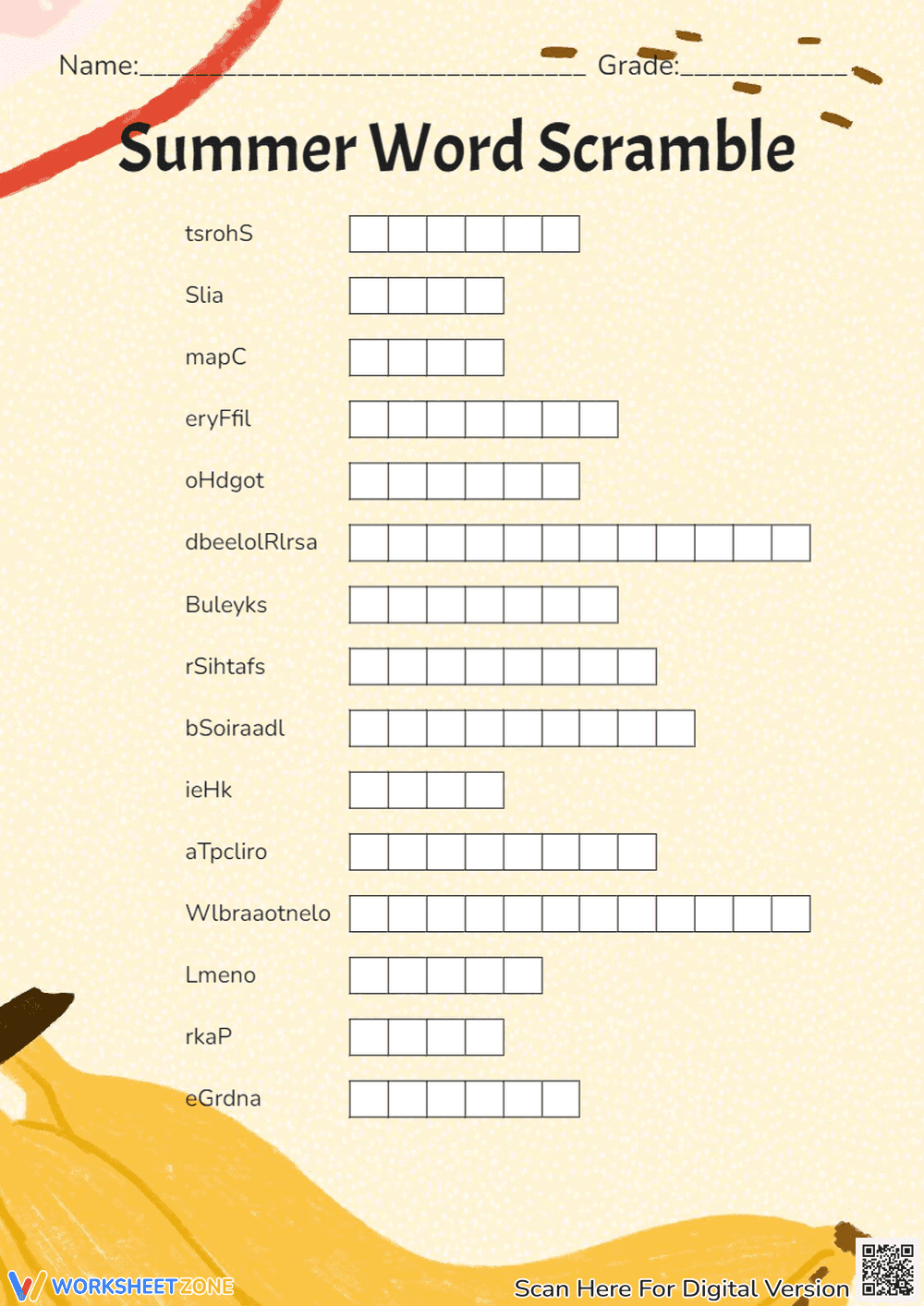 Educational Summer Word Puzzle - Page 1