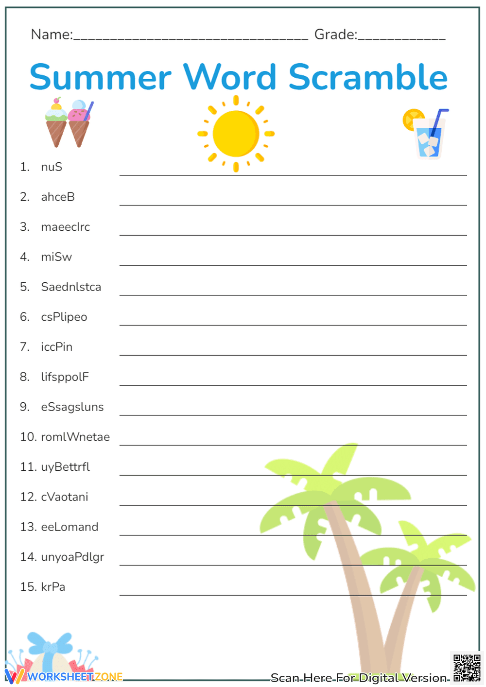 Summer Word Scramble Worksheet | Grade 1-3 Essential - Page 1