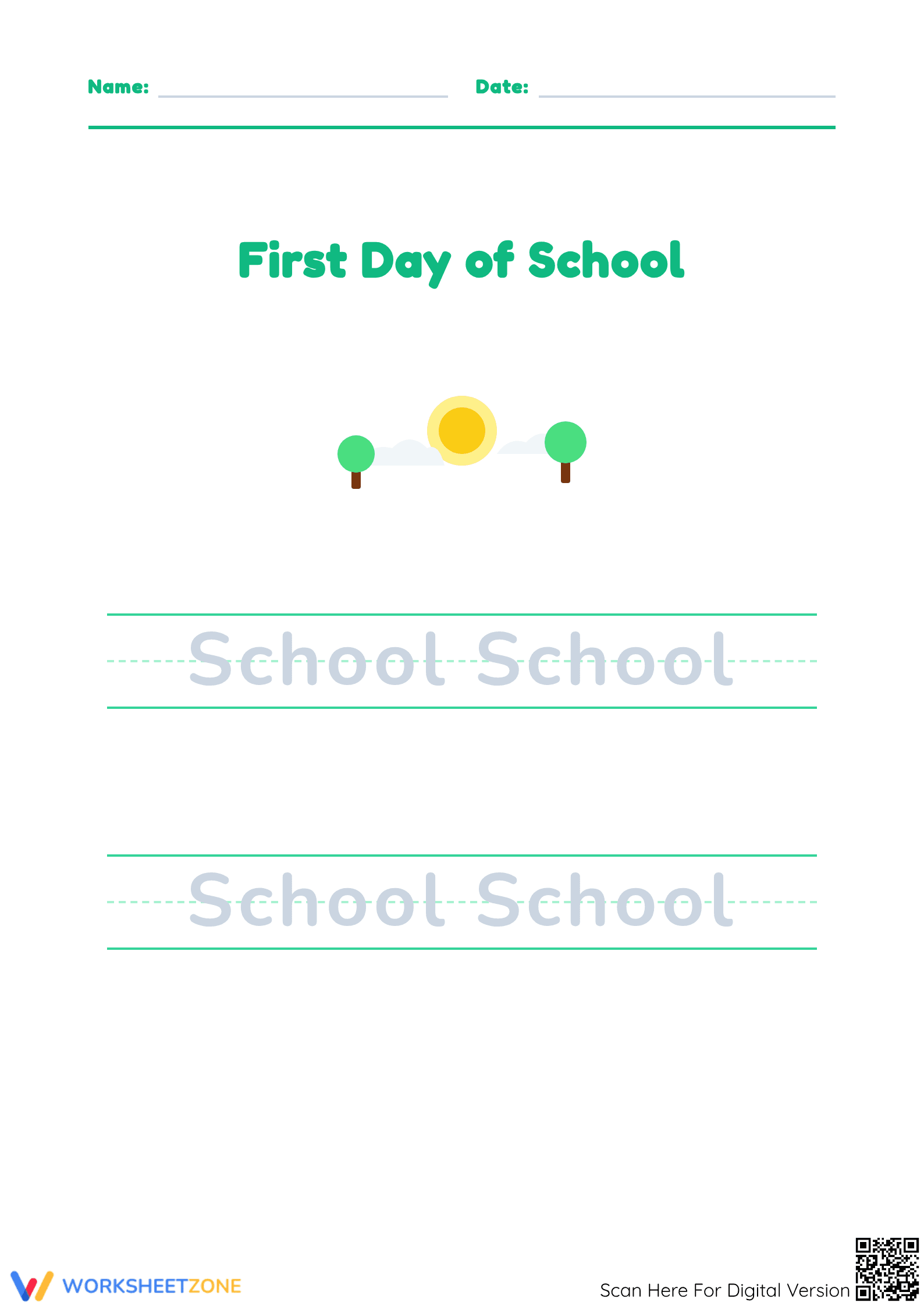 First Day of School Writing Practice | Essential Grade K-1 - Page 1
