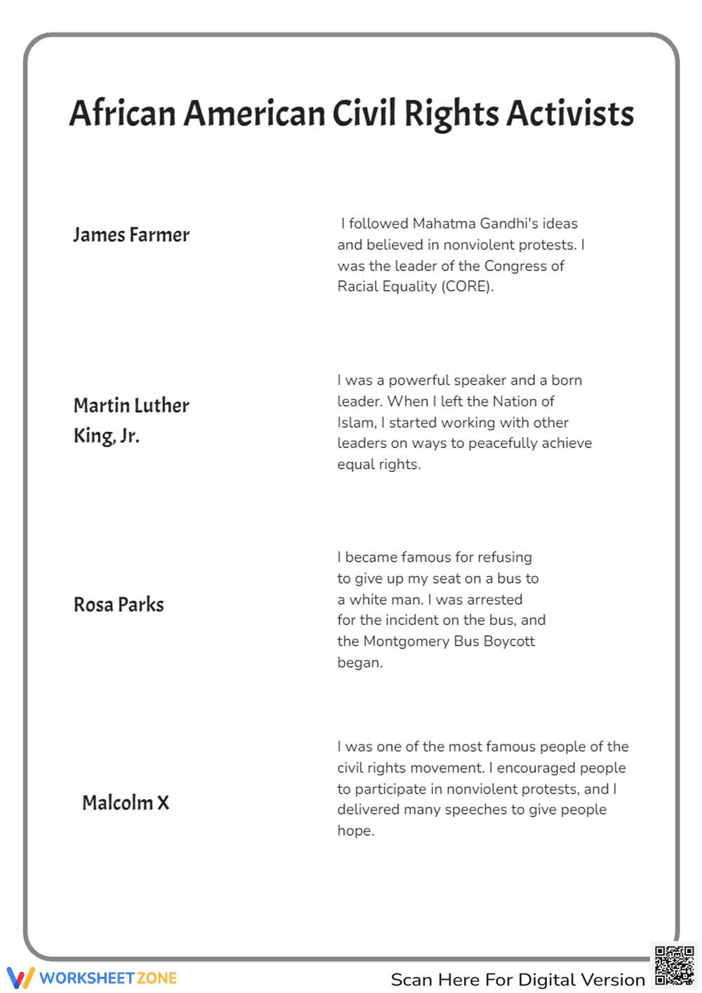 Black Civil Rights Activists Matching - Page 1