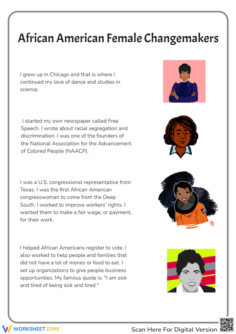 African American Female Changemakers Worksheet - Page 1