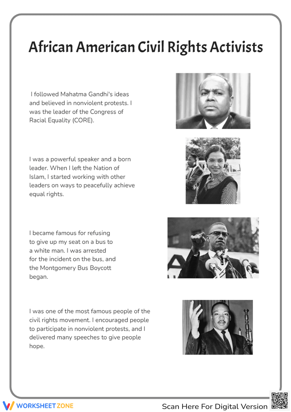 African American Civil Rights Activists Worksheet - Page 1