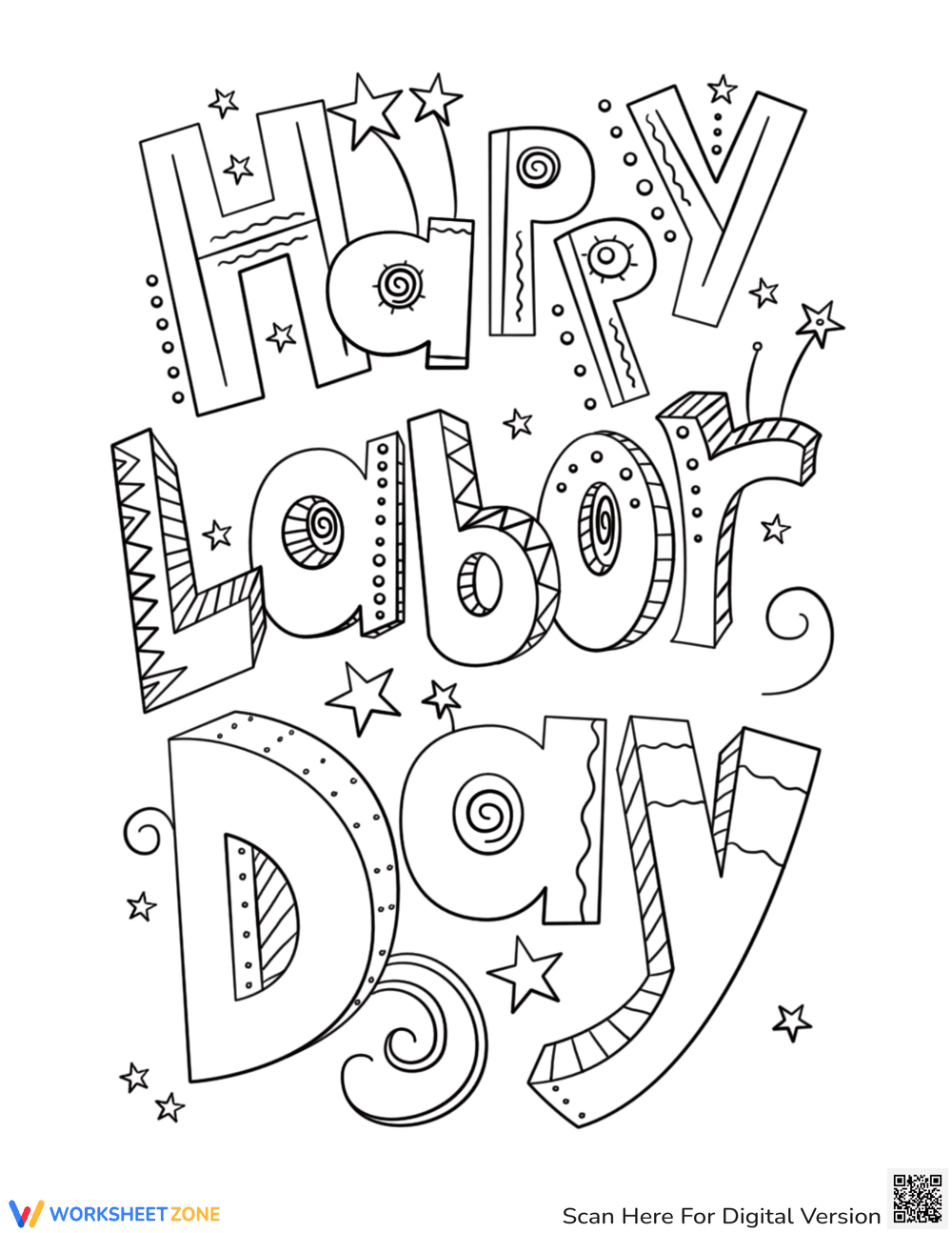 Happy Labor Day Doodle Coloring Page - Page 1