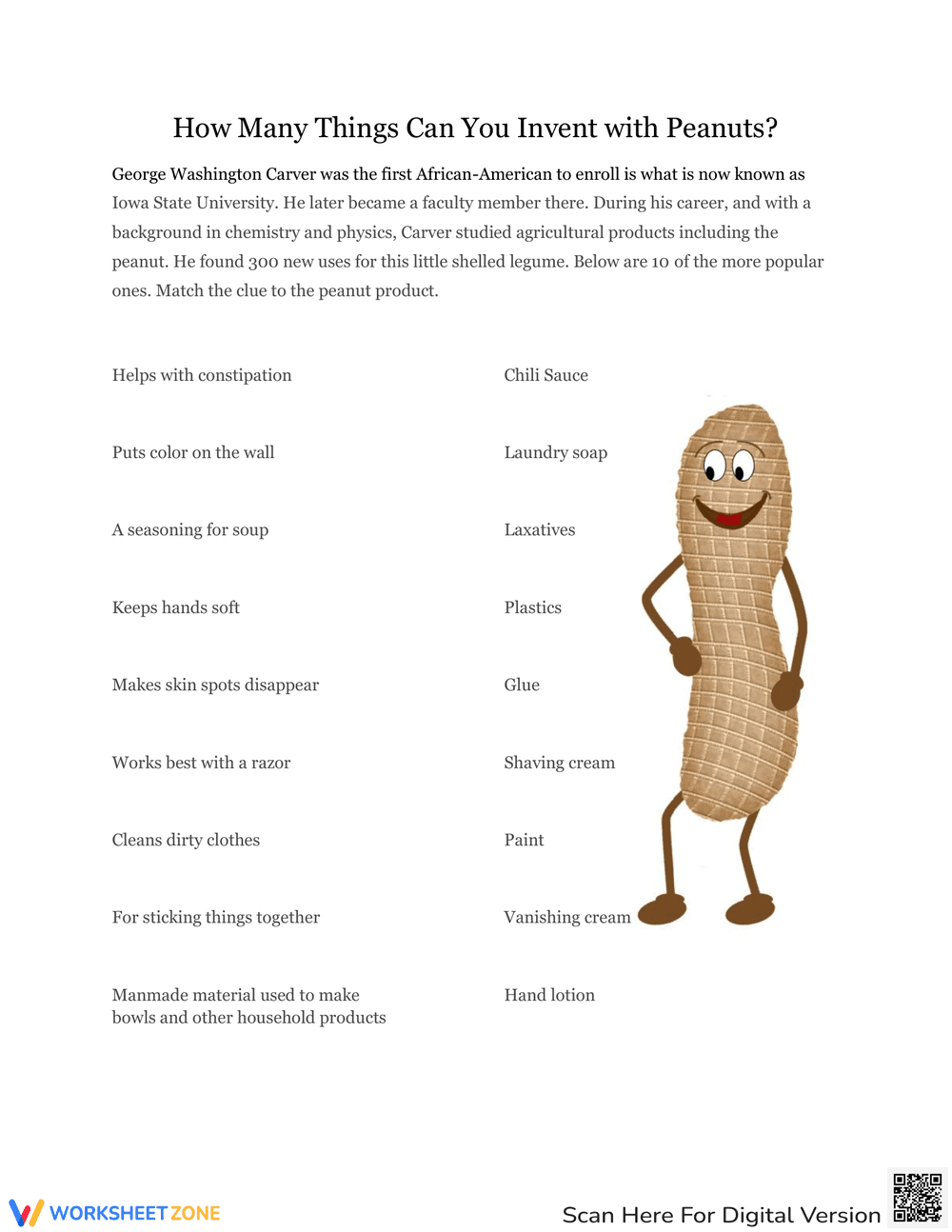 George Washington Carver Peanut Inventions Matching - Page 1