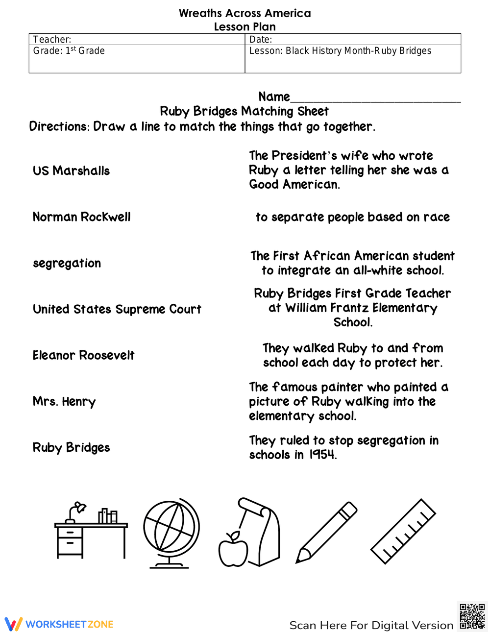 Learn About Ruby Bridges with Matching Sheet - Page 1