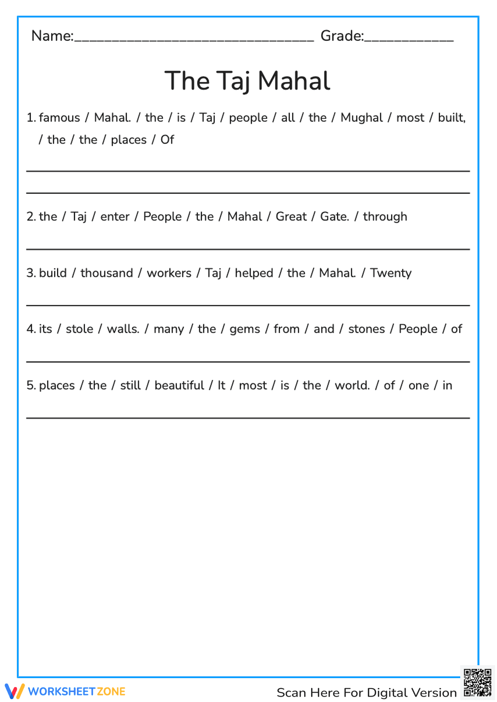 Taj Mahal-sentence scramble - Page 1