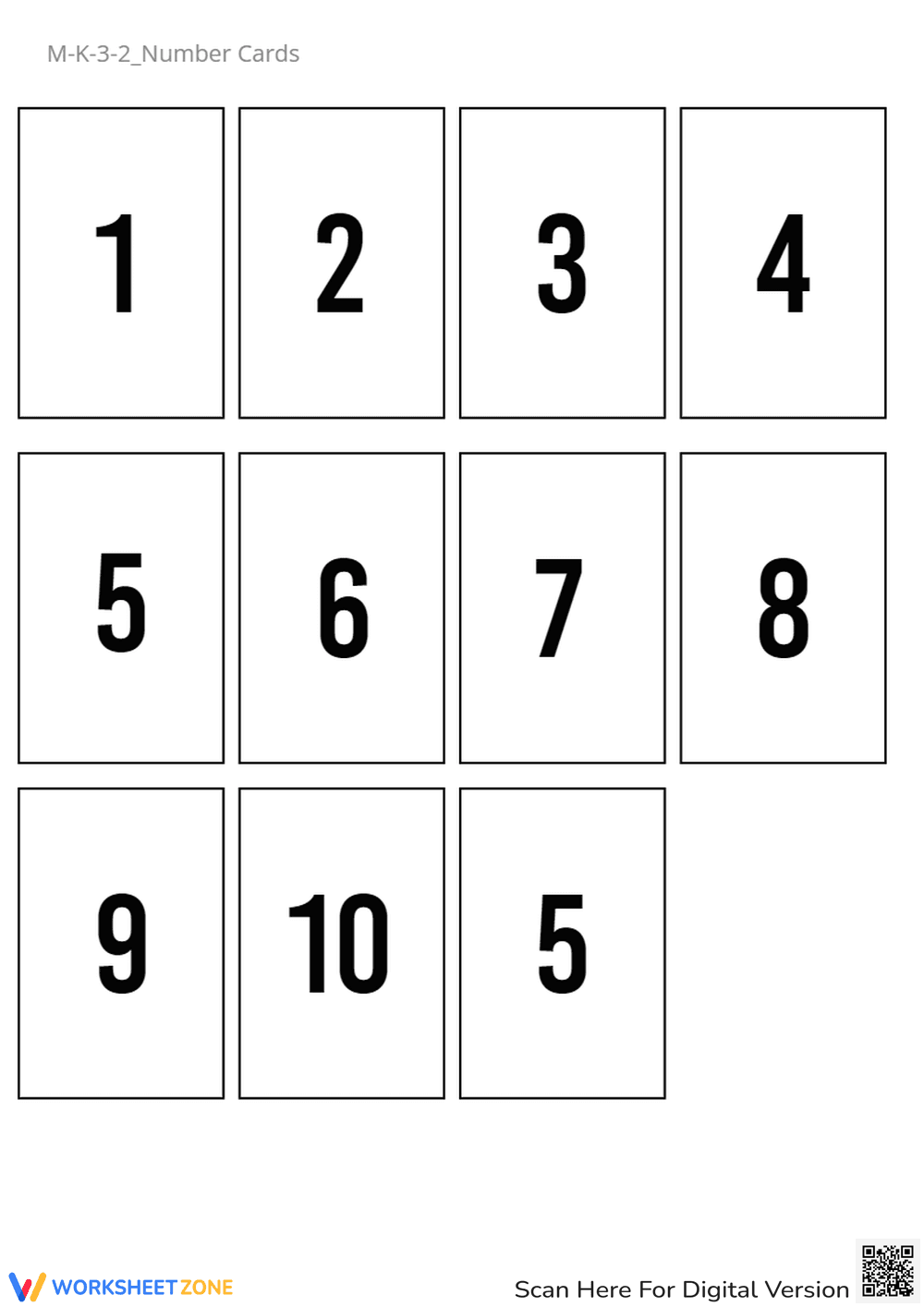 Printable Number Cards Worksheet - Page 1