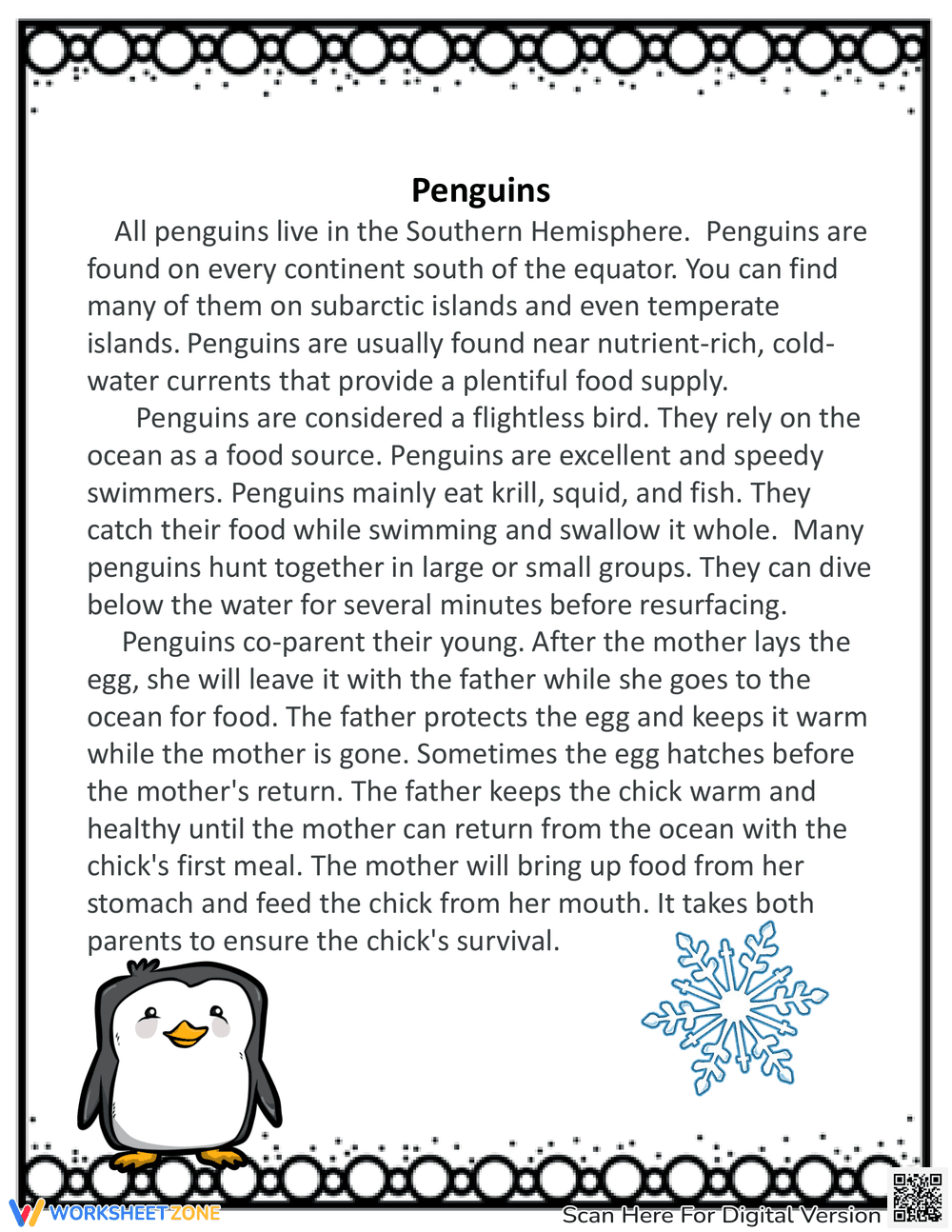 Penguin Nonfiction Text Comprehension Worksheet - Page 1