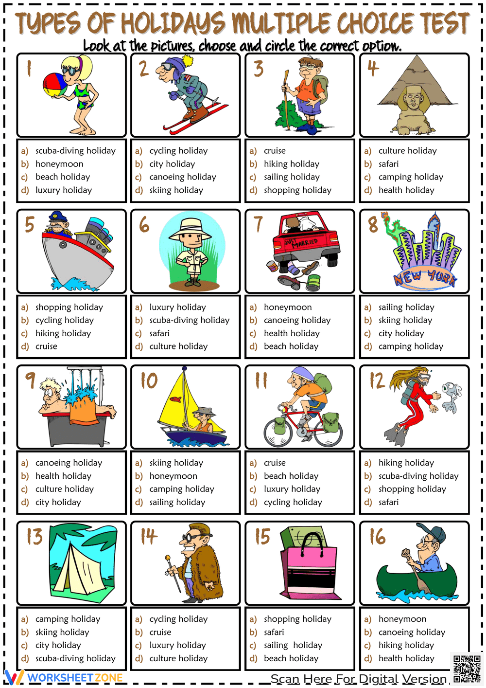 Holiday Types ESL Printable Multiple Choice Test For Kids - Page 1