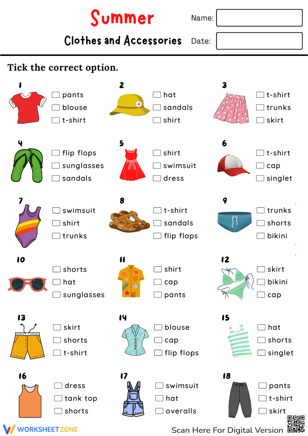 Learning Vocabulary: Summer Clothes & Accessories - Page 1