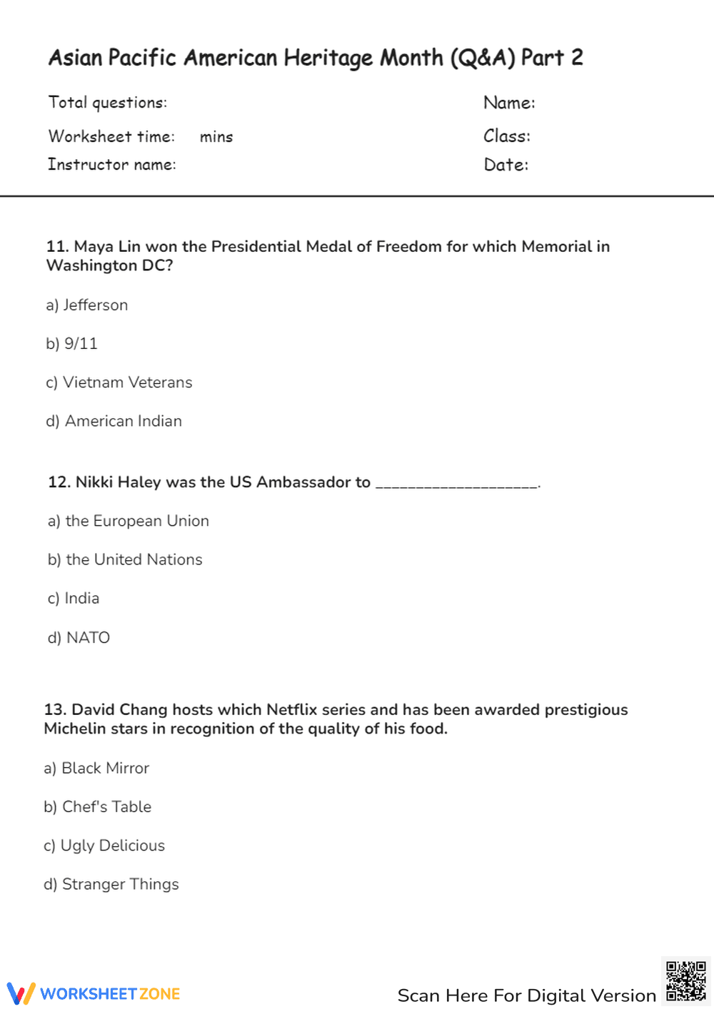 AAPI Heritage Month Quiz | Grade 6-8 Essential Worksheet - Page 1