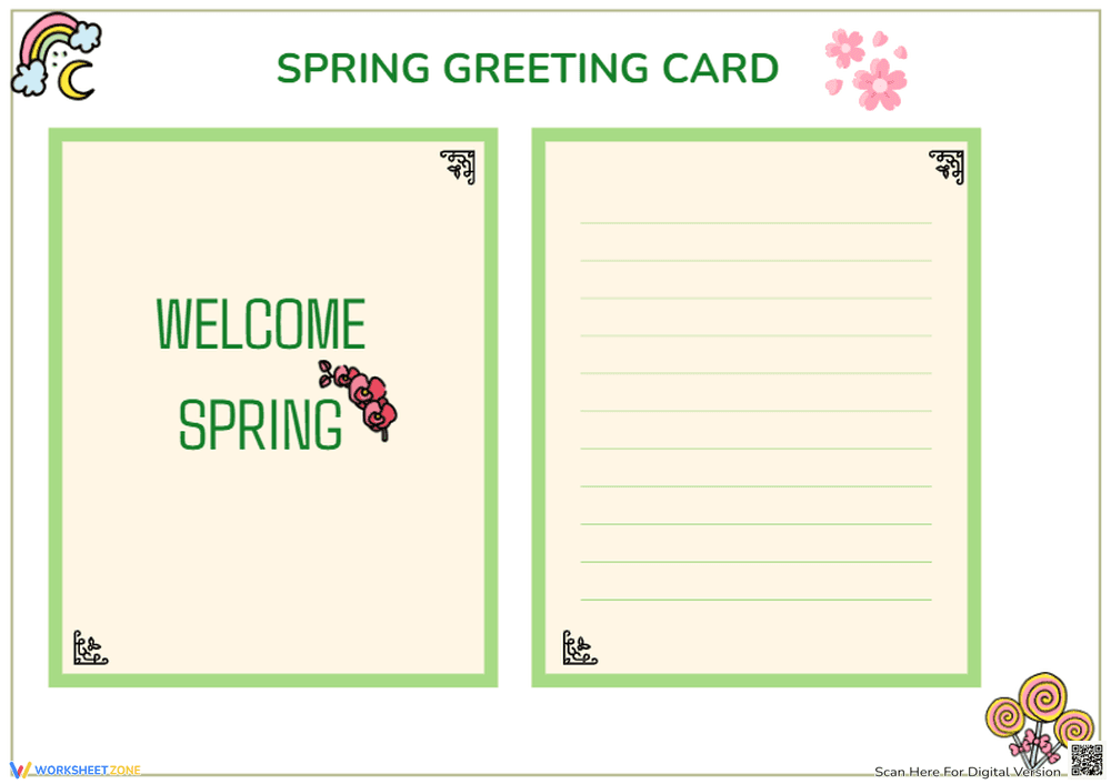 Spring Greeting Card Worksheet | Grade 1-3 Essential - Page 1