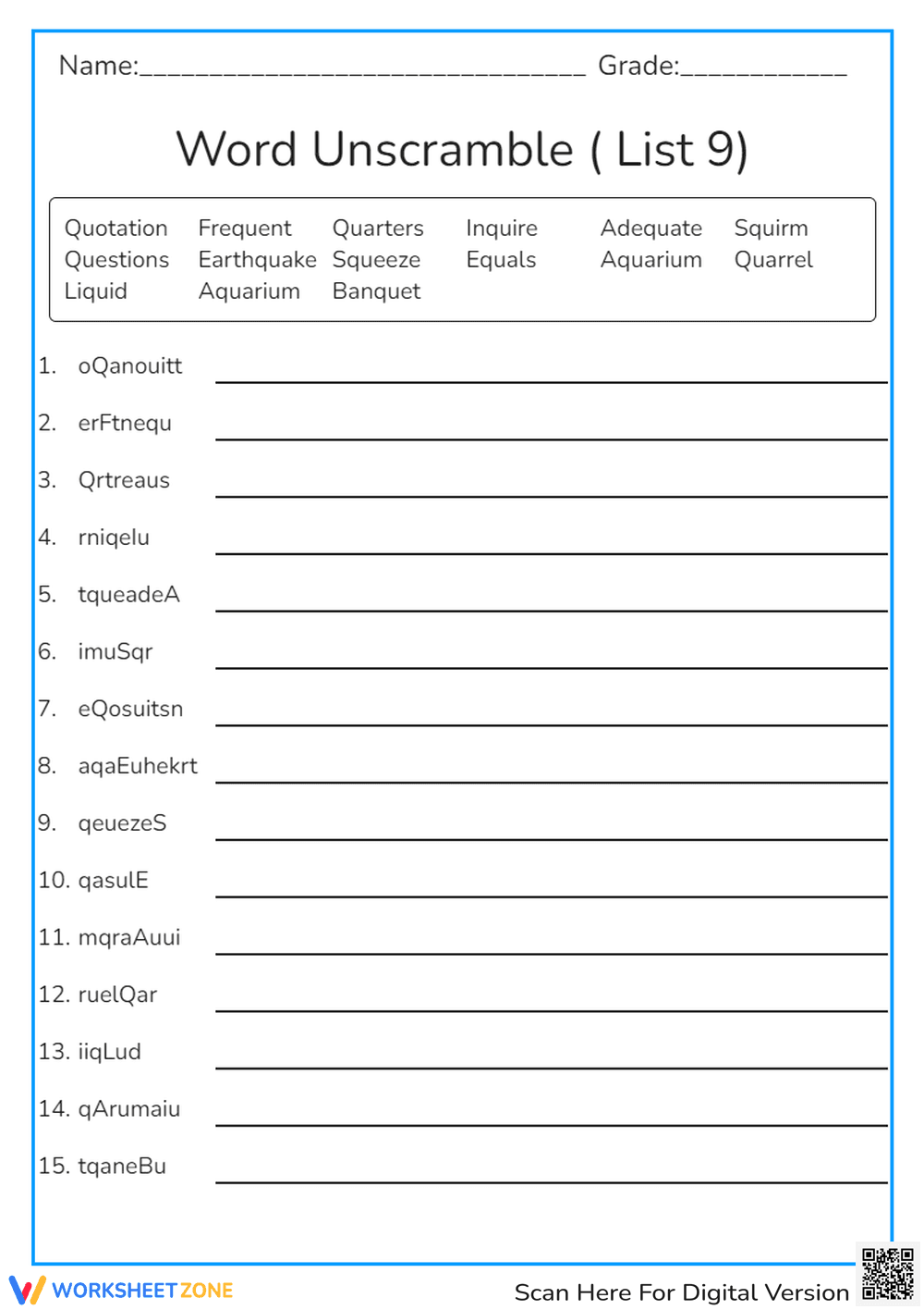 Spelling List 9 - Page 1