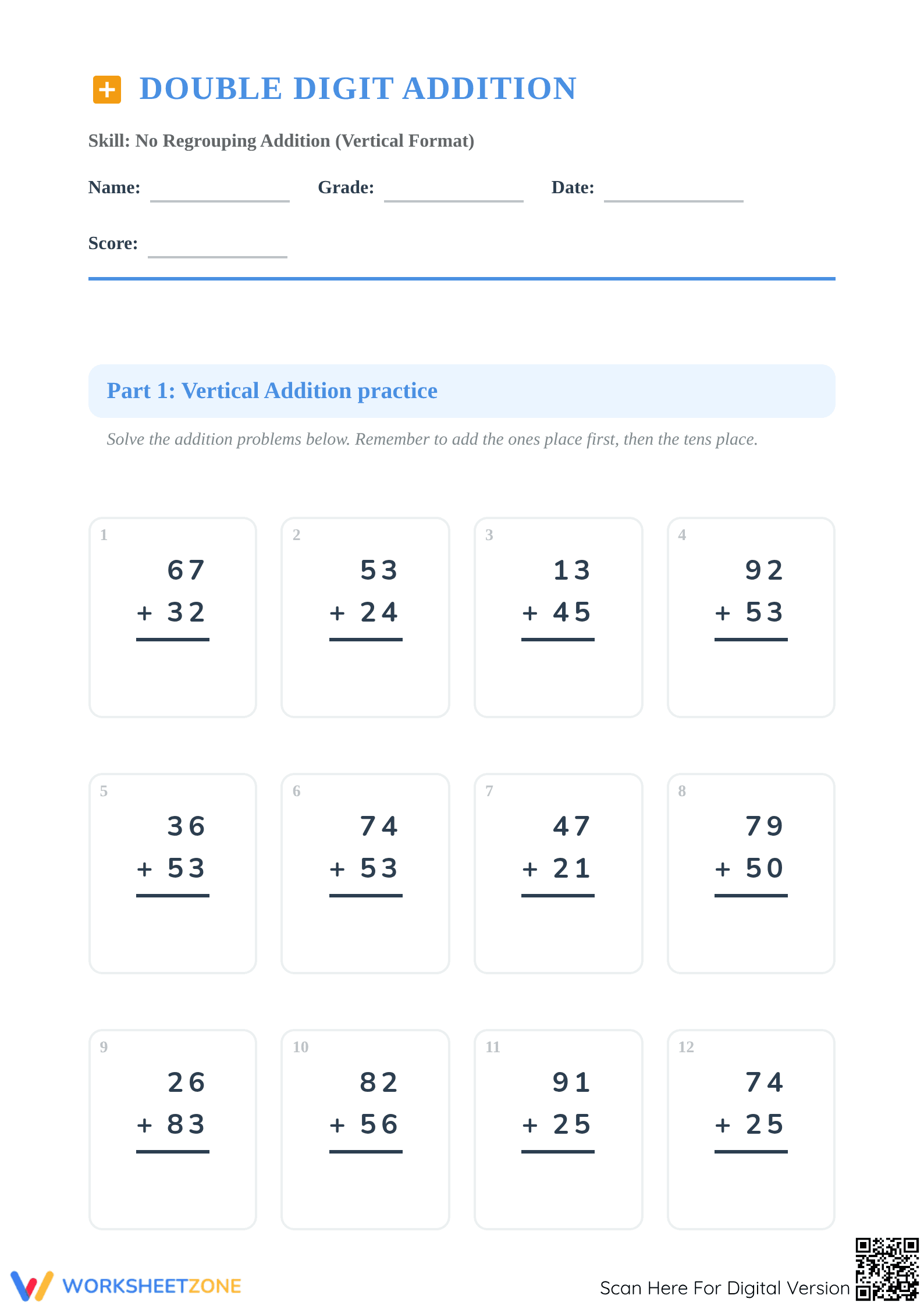 Double Digit Addition Worksheet | Grade 2 Essential - Page 1