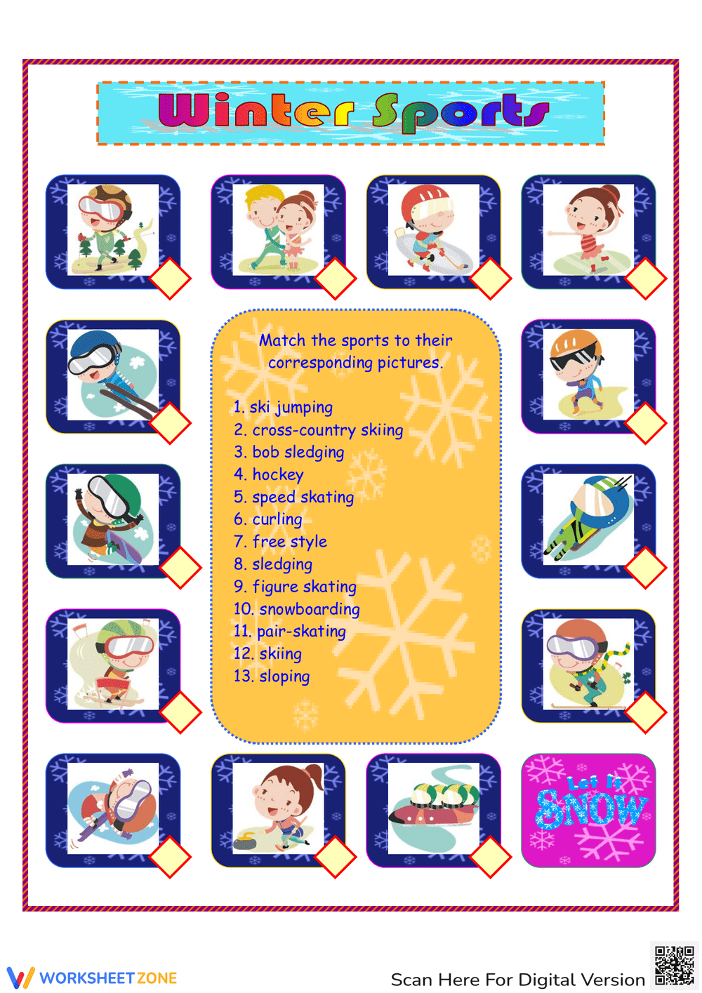 Winter Sports Vocabulary Worksheet - Page 1
