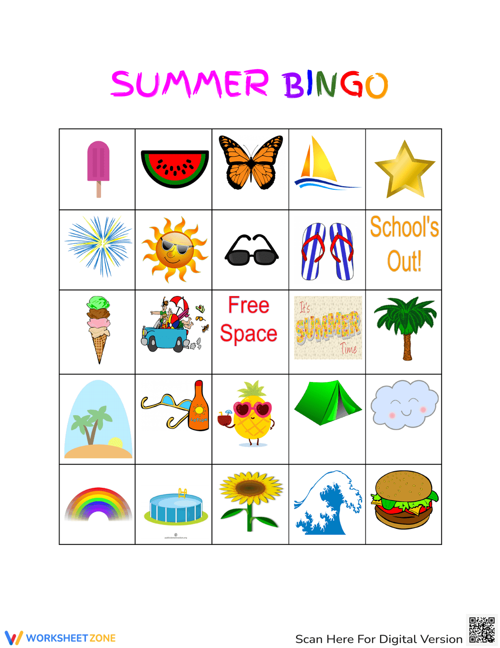 Summer End of Year Bingo Worksheet - Page 1