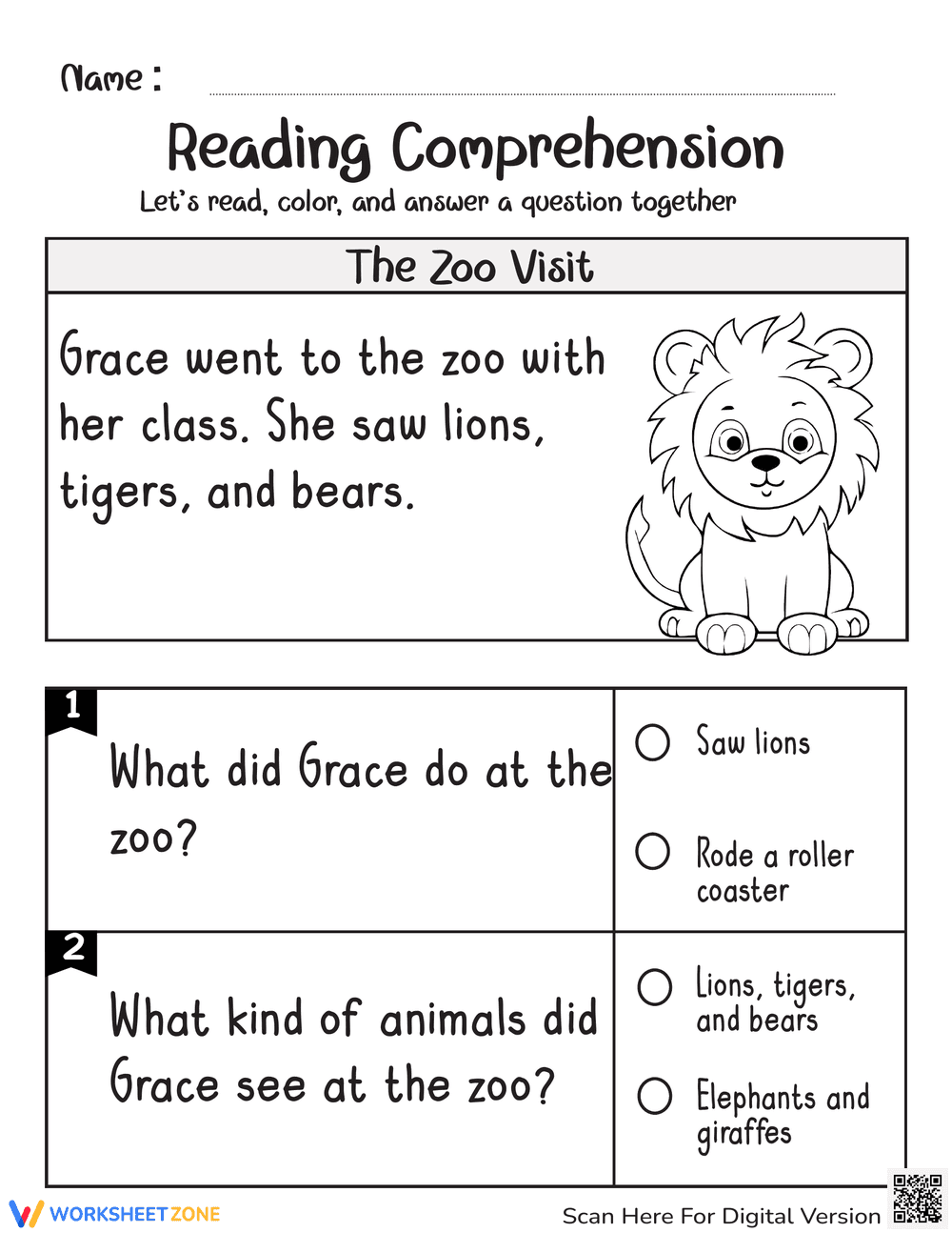 Reading Comprehension: The Zoo Visit - Page 1