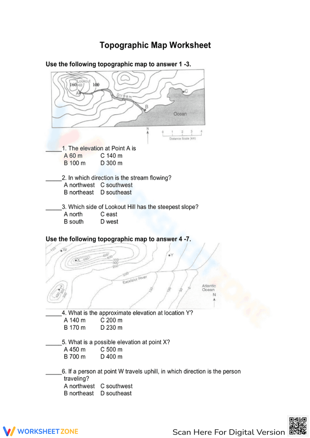 Topographic Map Worksheet - Page 1