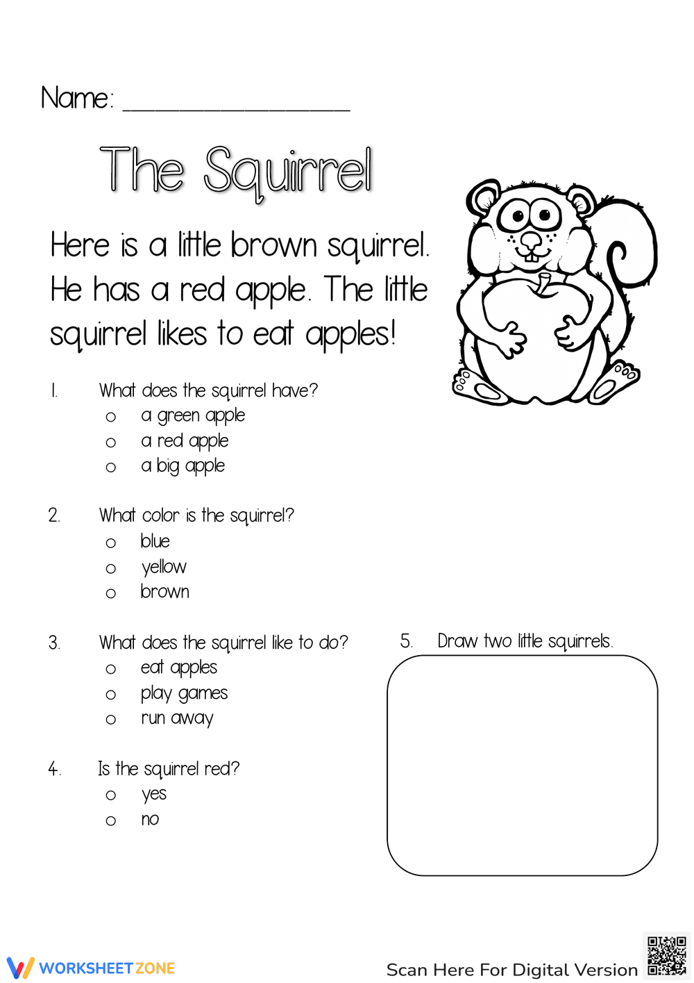 Fall Reading Comprehension: The Squirrel - Page 1