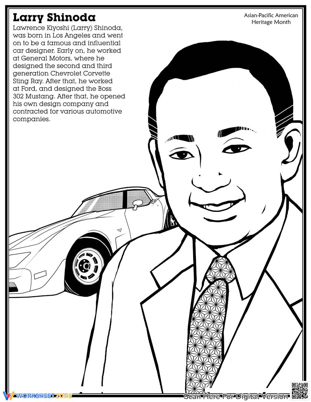Coloring Page: Automotive Designer Larry Shinoda - Page 1