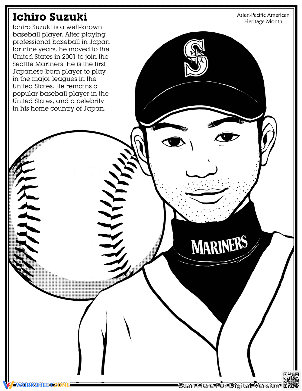 Coloring Page: Baseball Star Ichiro Suzuki - Page 1