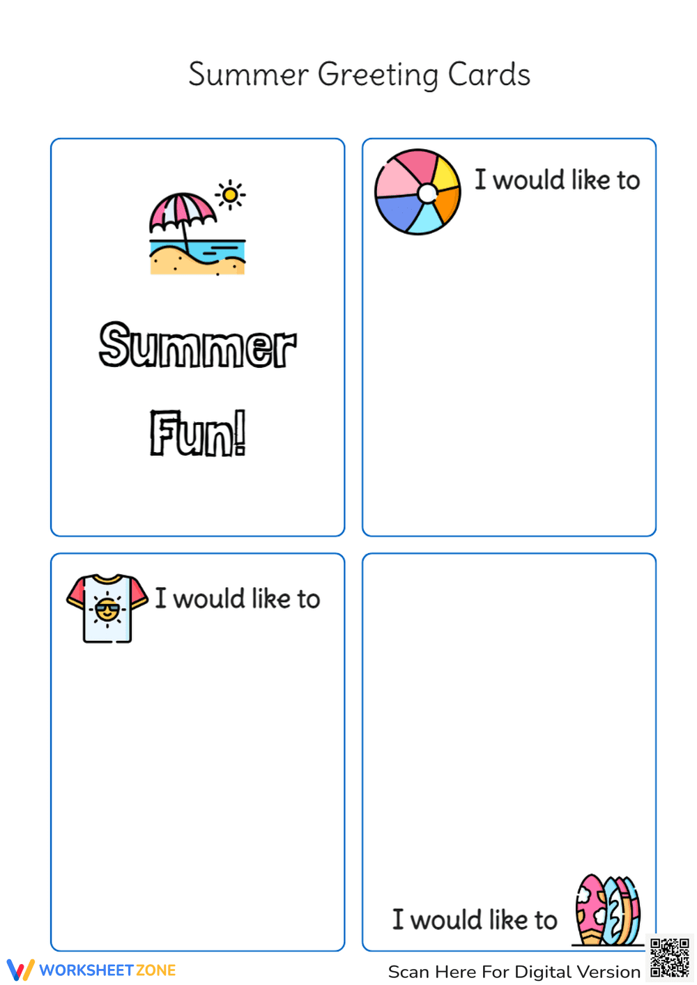 Summer Greeting Cards Printable | Grade K-2 ELA - Page 1