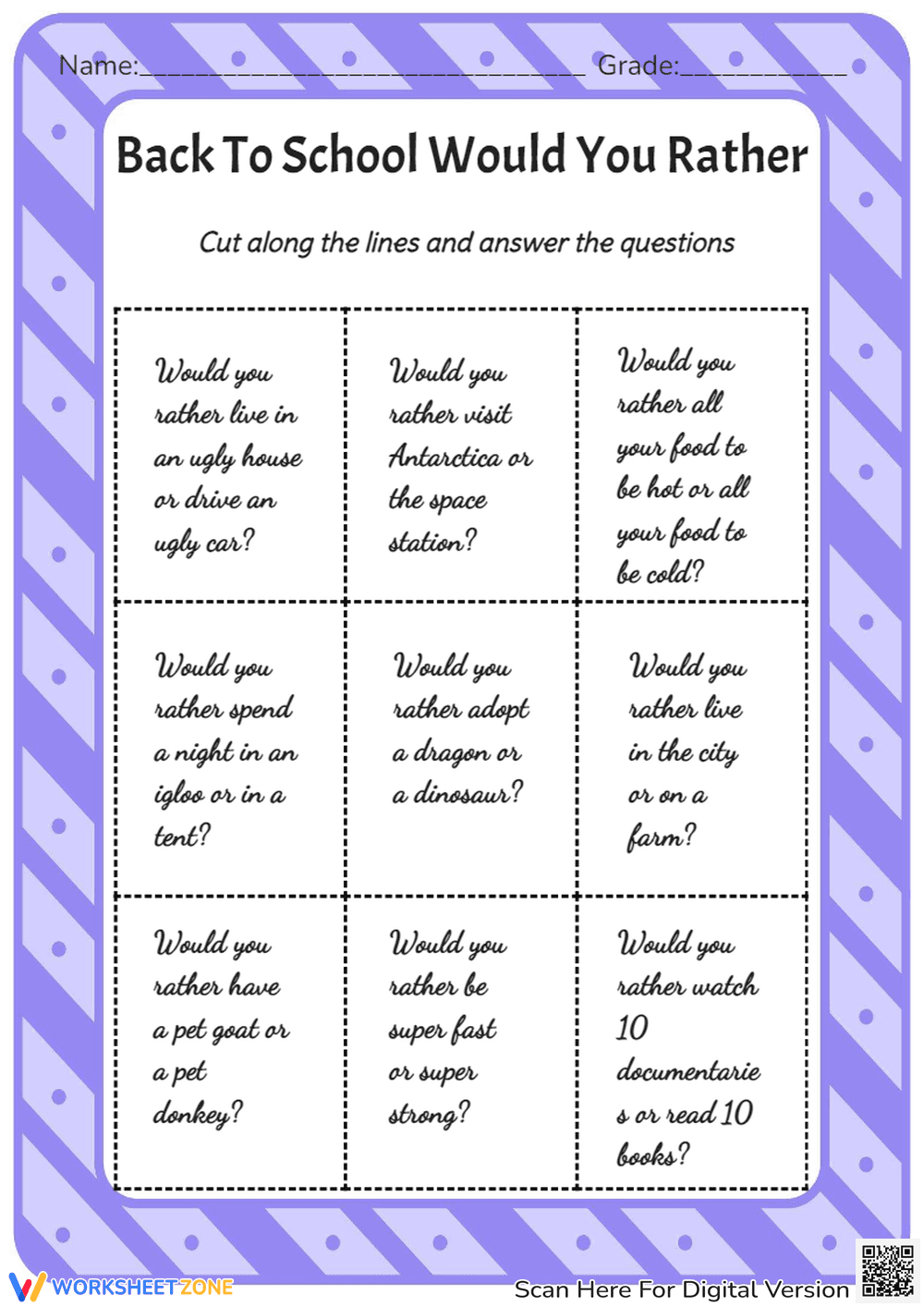 Printable Would You Rather Worksheet | Grade 2 ELA - Page 1