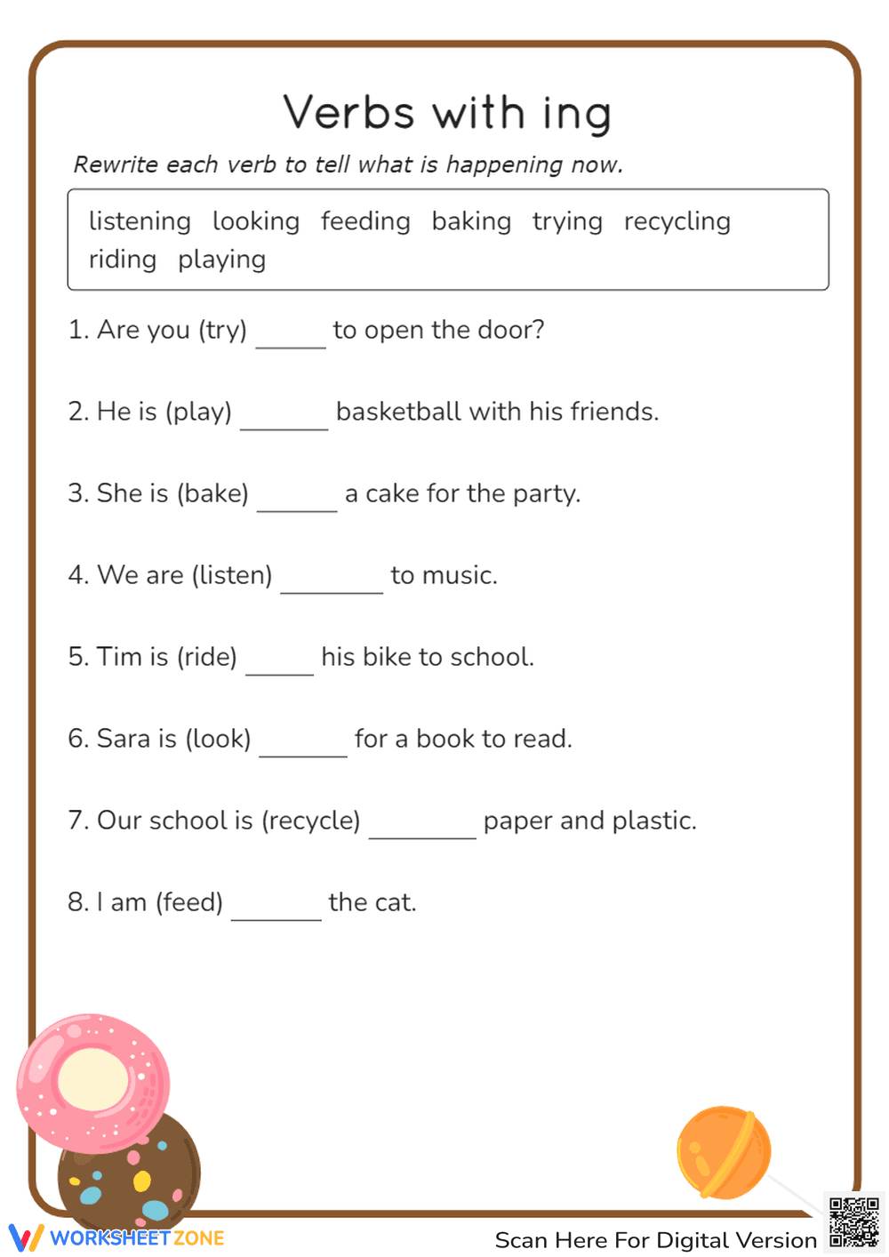 Verbs with -ing Worksheet for Kids - Page 1