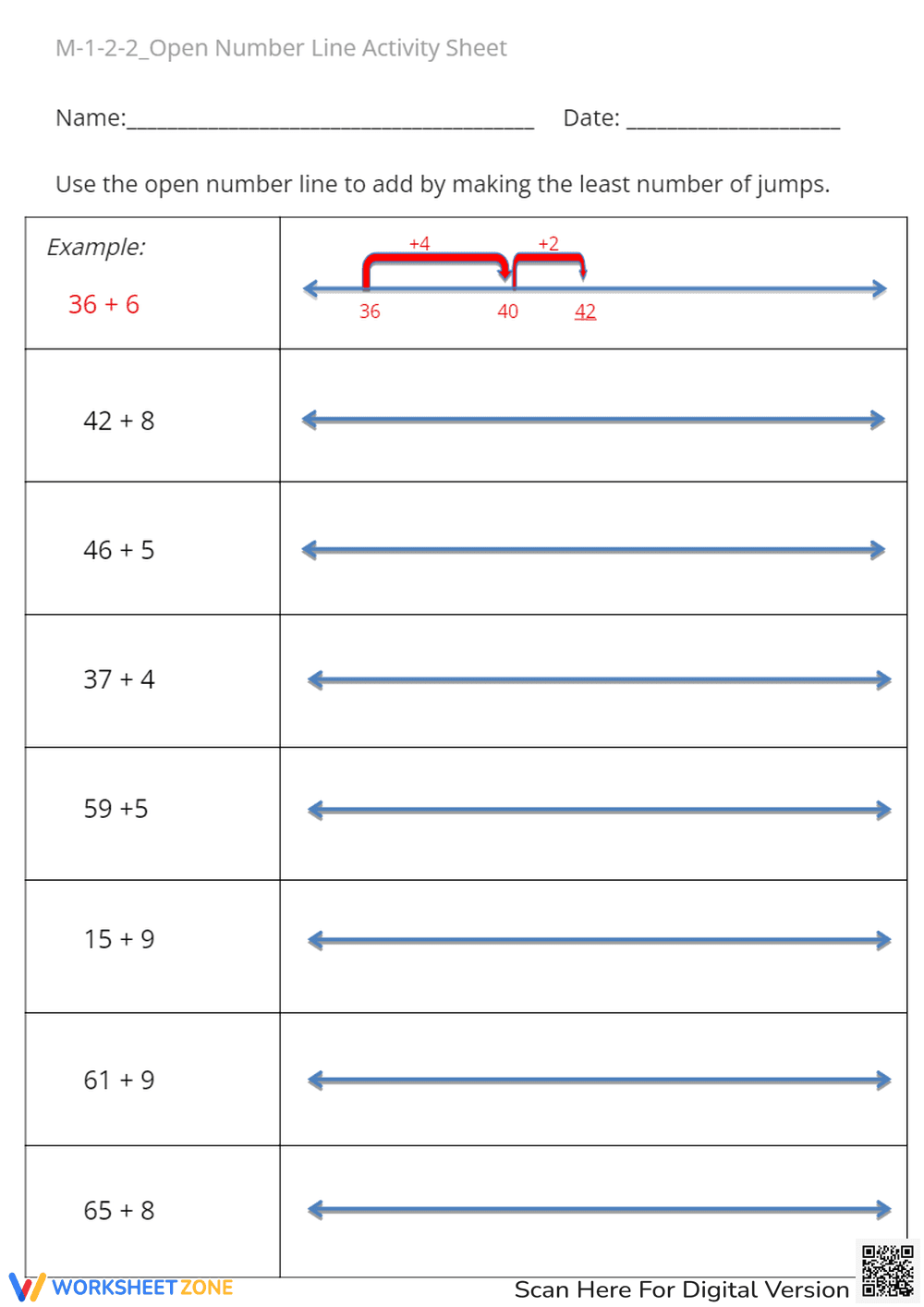 M-1-2-2_Open Number Line Activity Sheet - Page 1