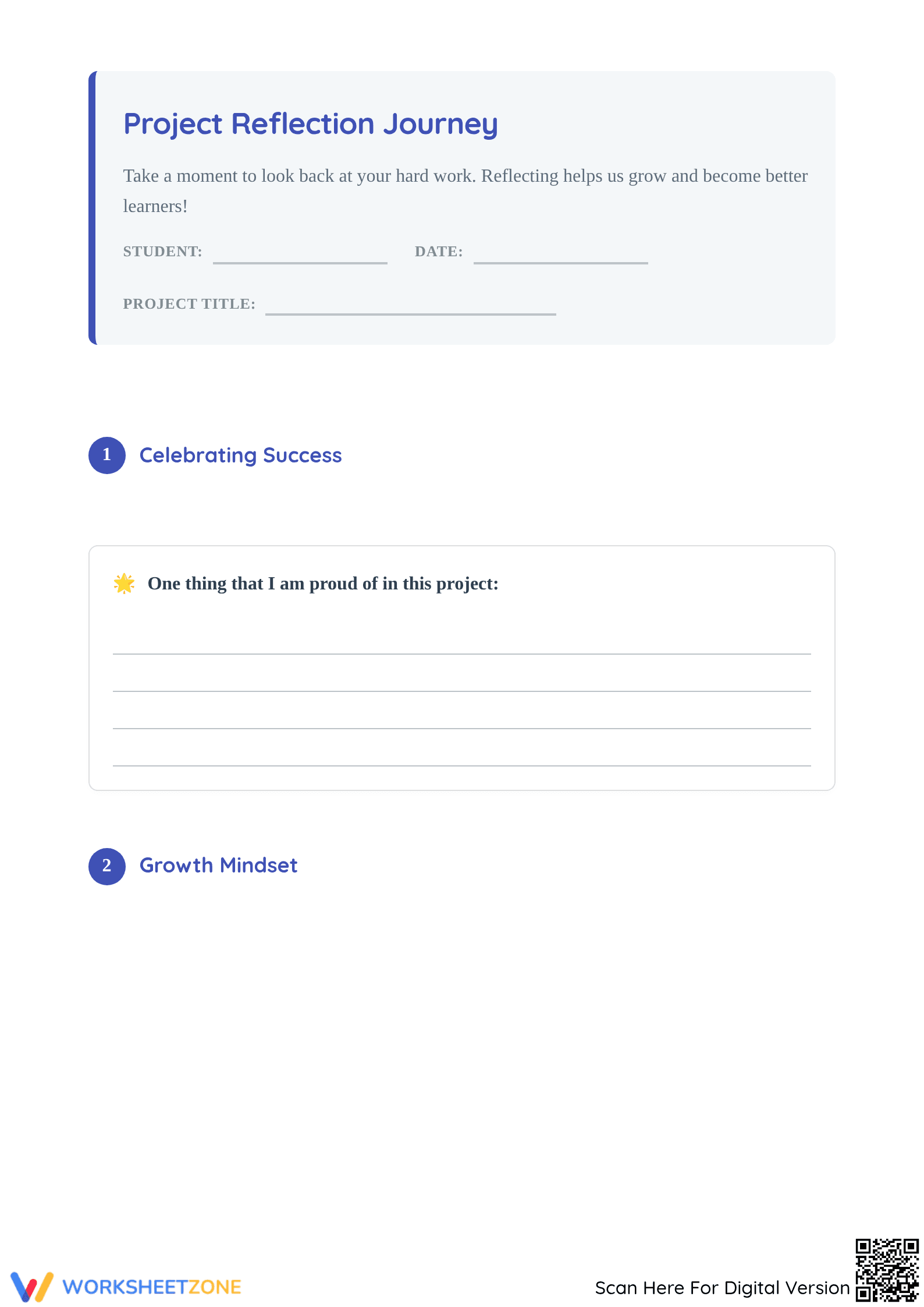 Project Reflection Template | Grade 6 Printable - Page 1