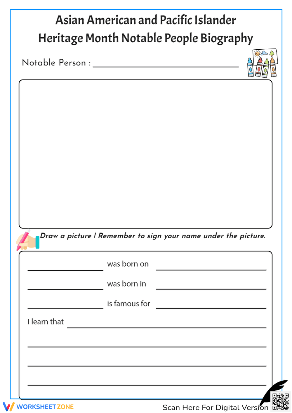 Printable AAPI Biography Graphic Organizer | Grade 2 - Page 1